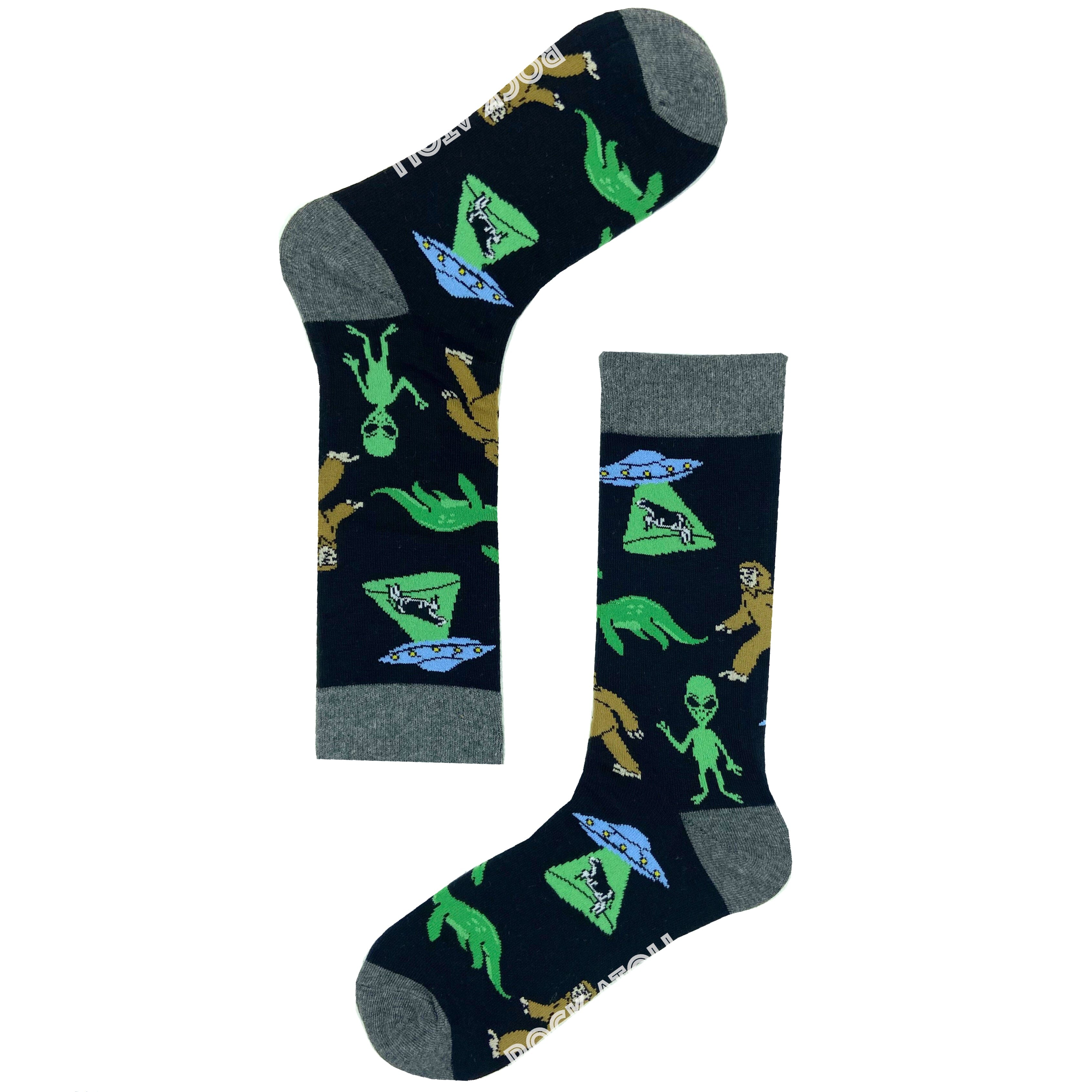 Mythical Creatures Cows Abduction Bigfoot Alien Print Novelty Socks