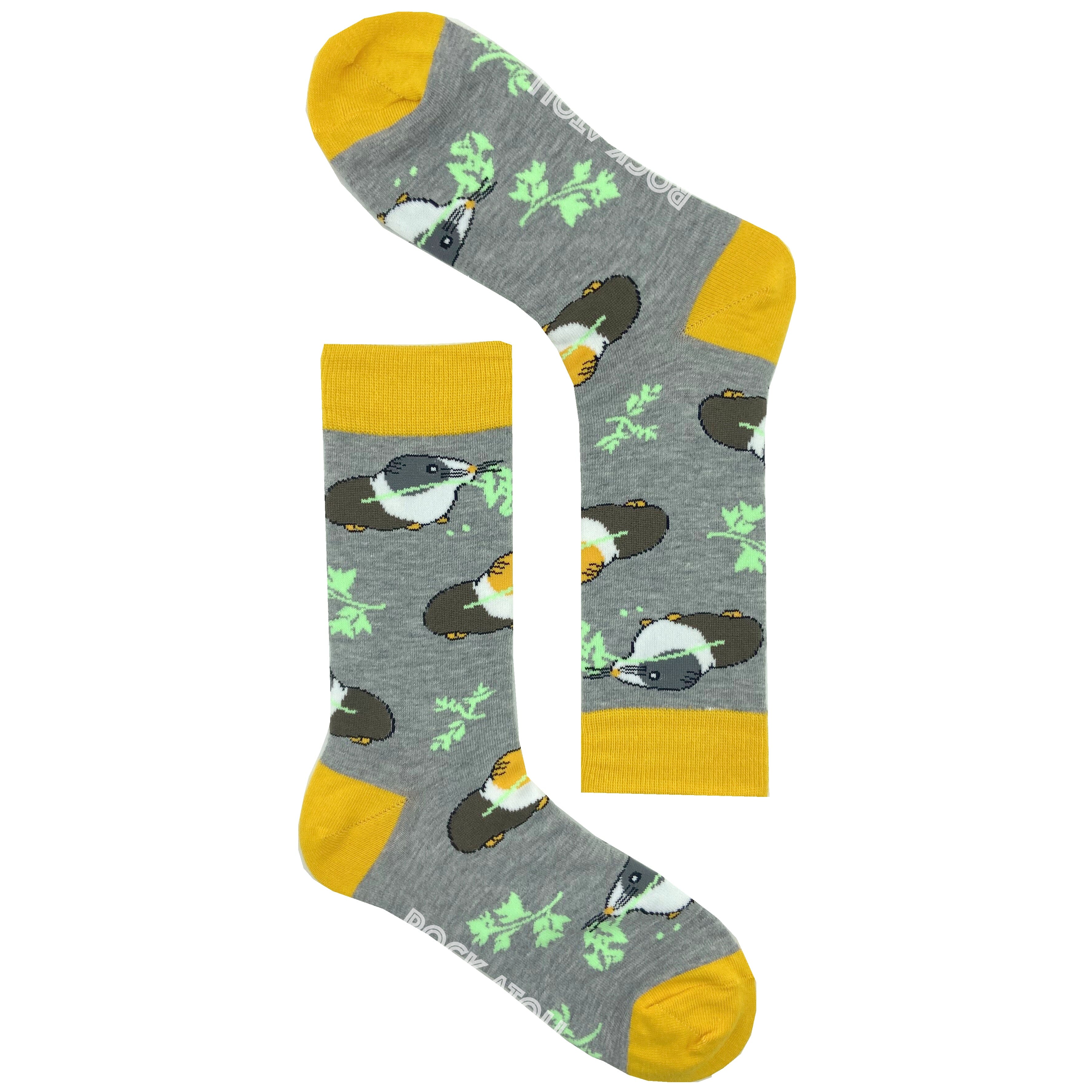 Grey Unisex Guinea Pig Hamster Gerbil Patterned Novelty Crew Socks