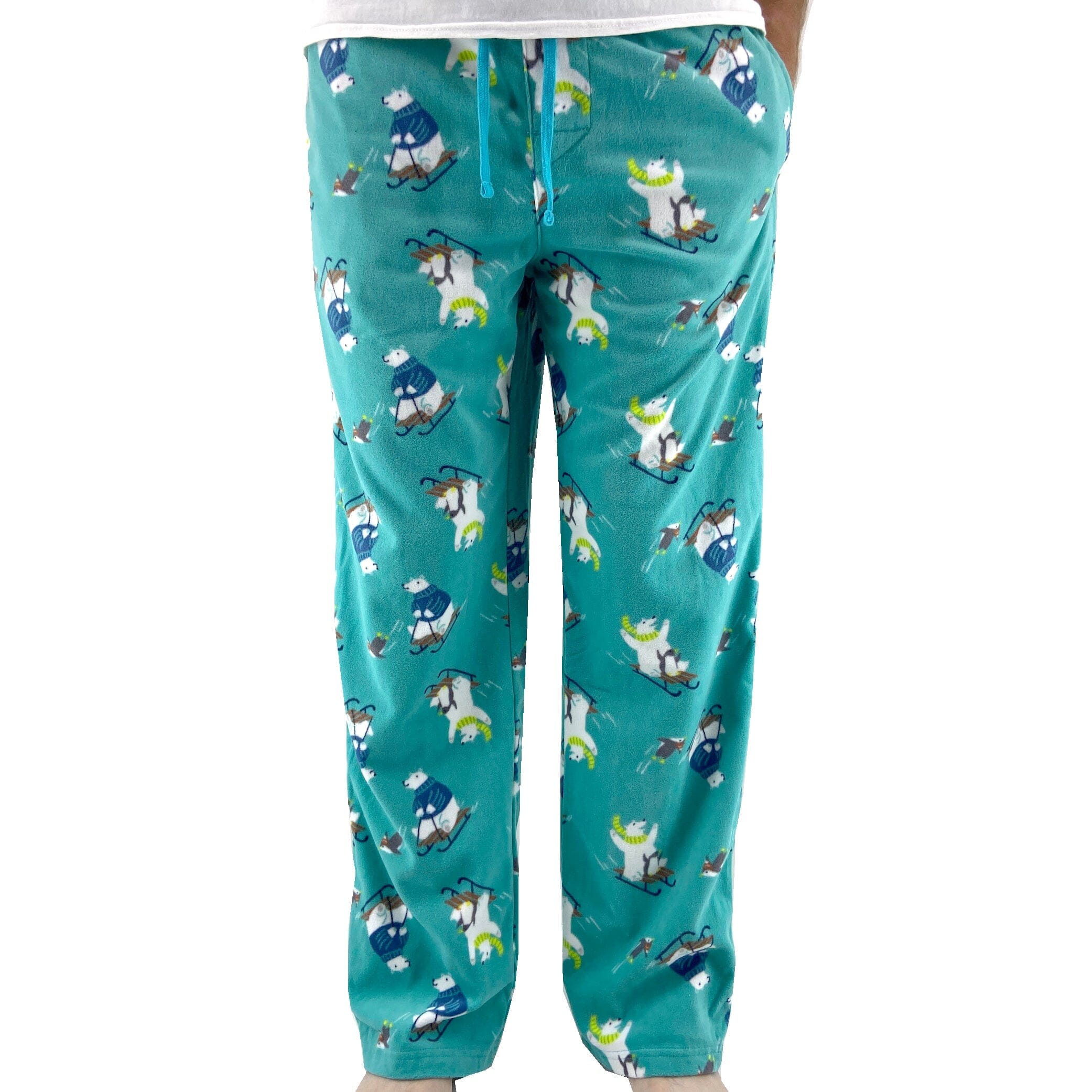 Men's Fun Polar Bear & Penguin Sledding Patterned Fleece Pajama Pants