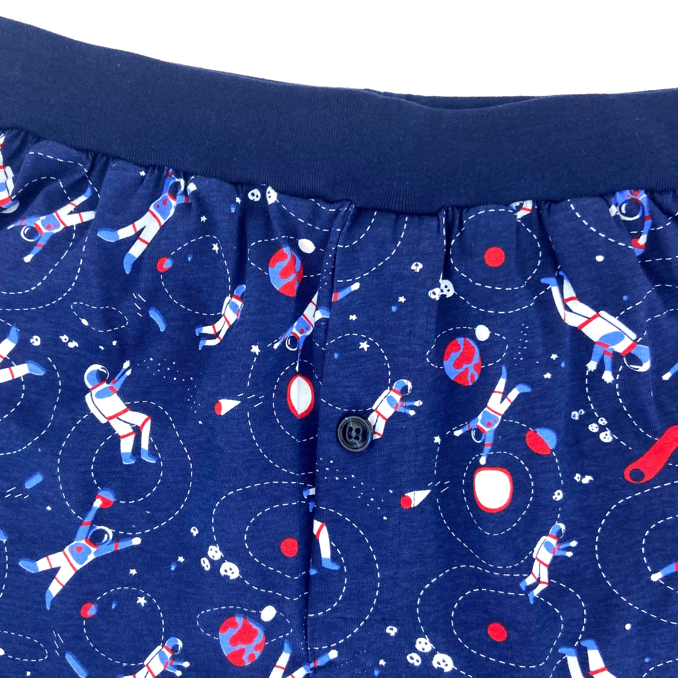 Mens Astronauts in Outer Space Novelty Print Cotton Knit Pajama Shorts