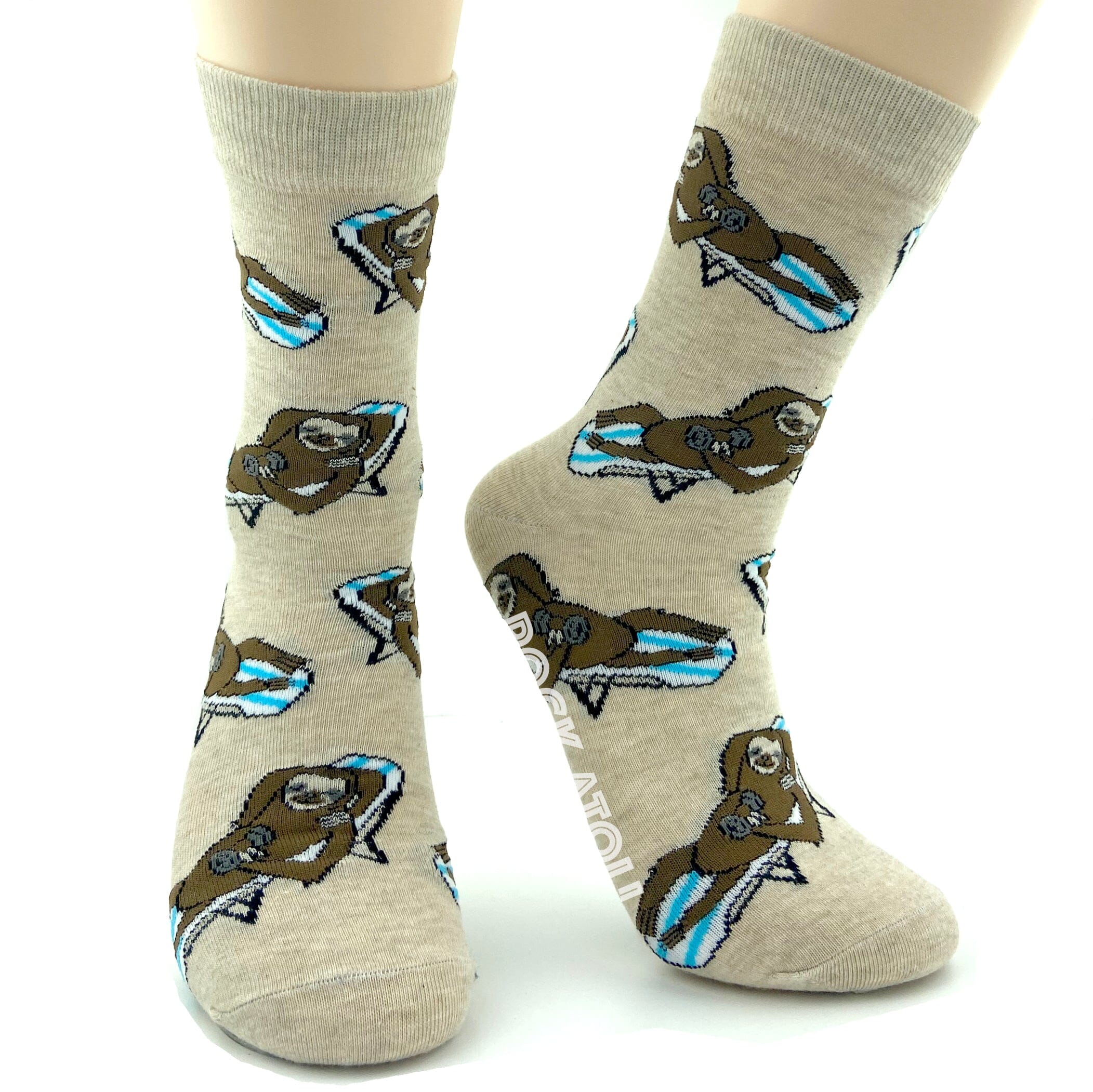 Fun Unisex Sloths Lounging on Beach Chairs Patterned Novelty Socks