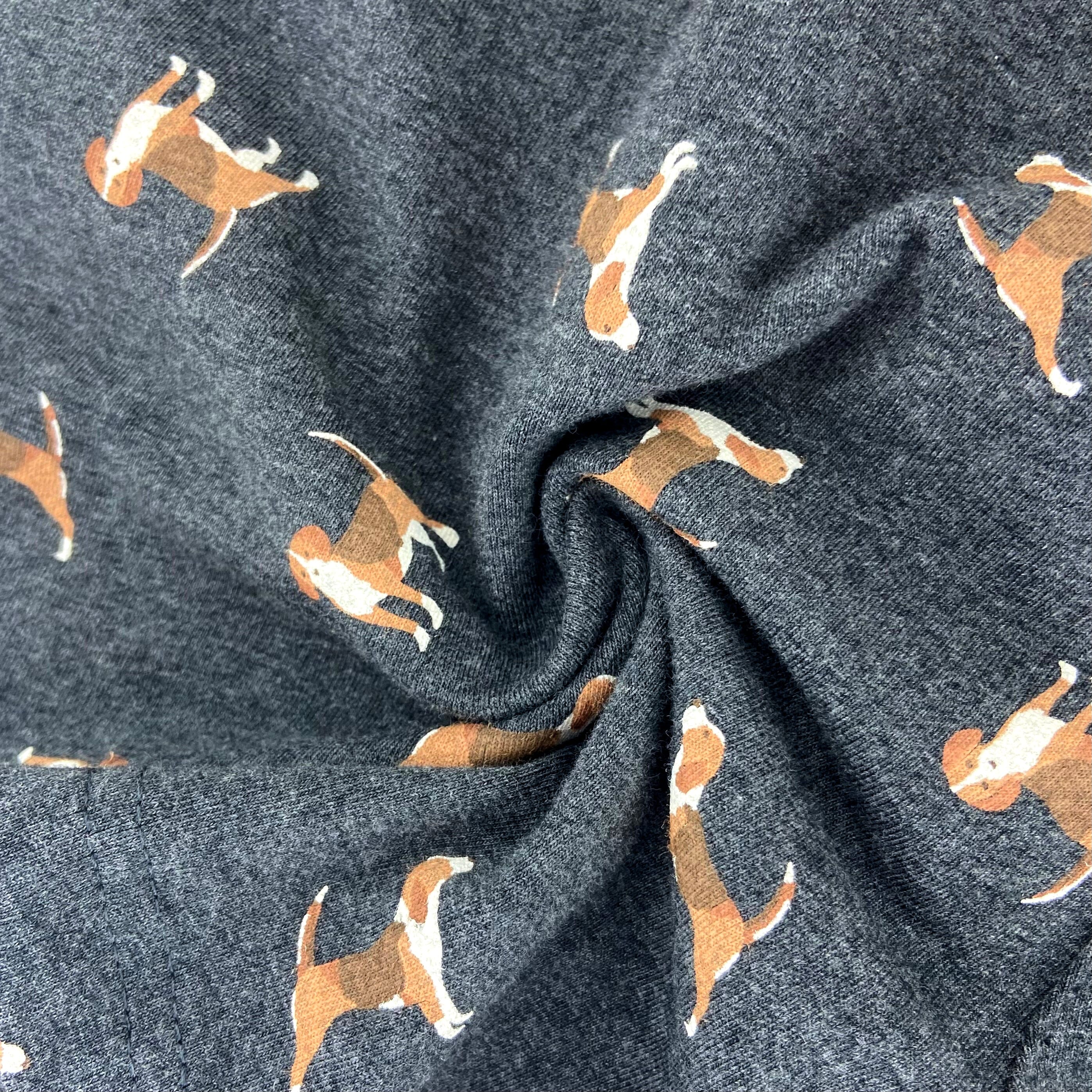 Men's Beagle Puppy Dog All Over Print Knit Boxer Pajama Shorts in Grey