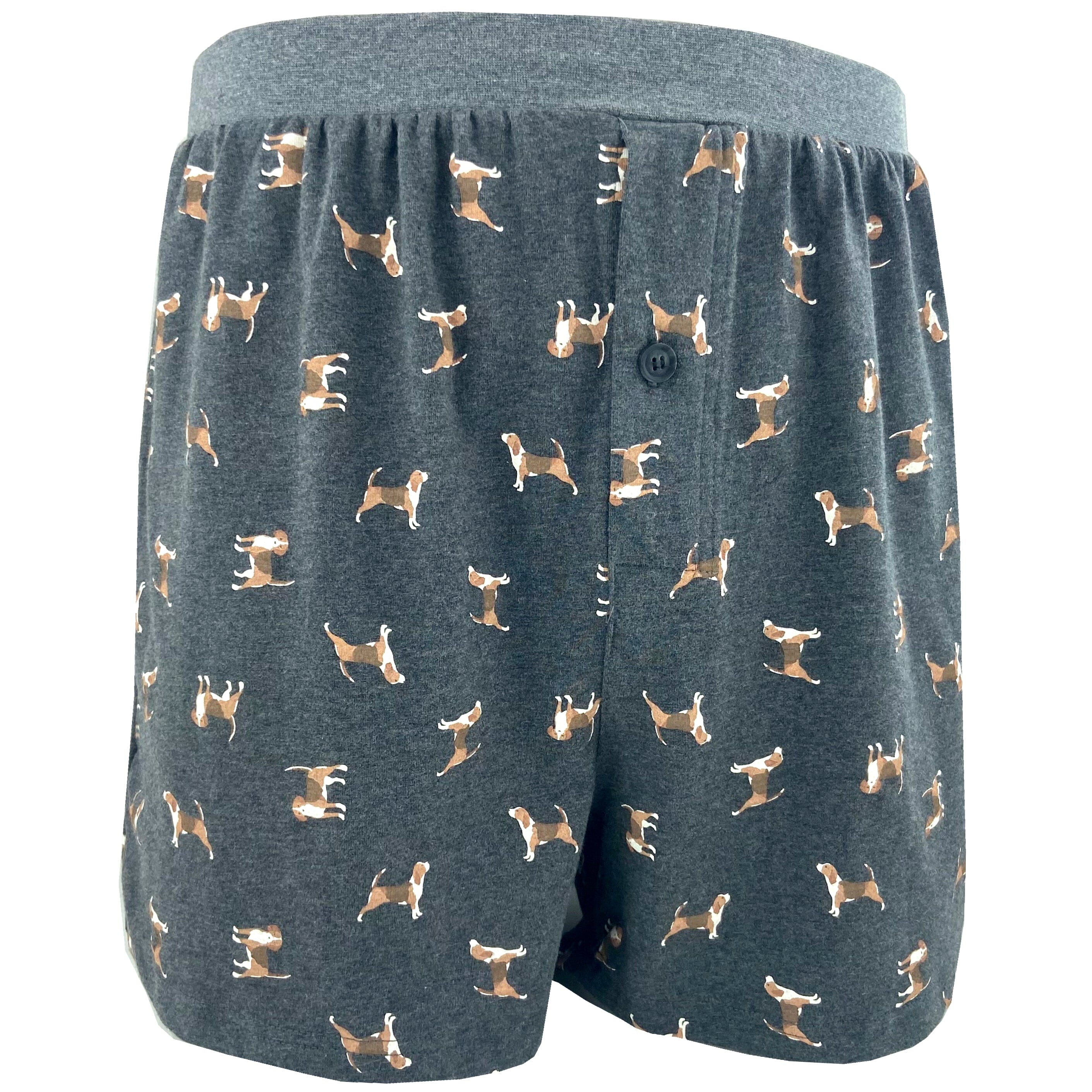 Men's Beagle Puppy Dog All Over Print Knit Boxer Pajama Shorts in Grey