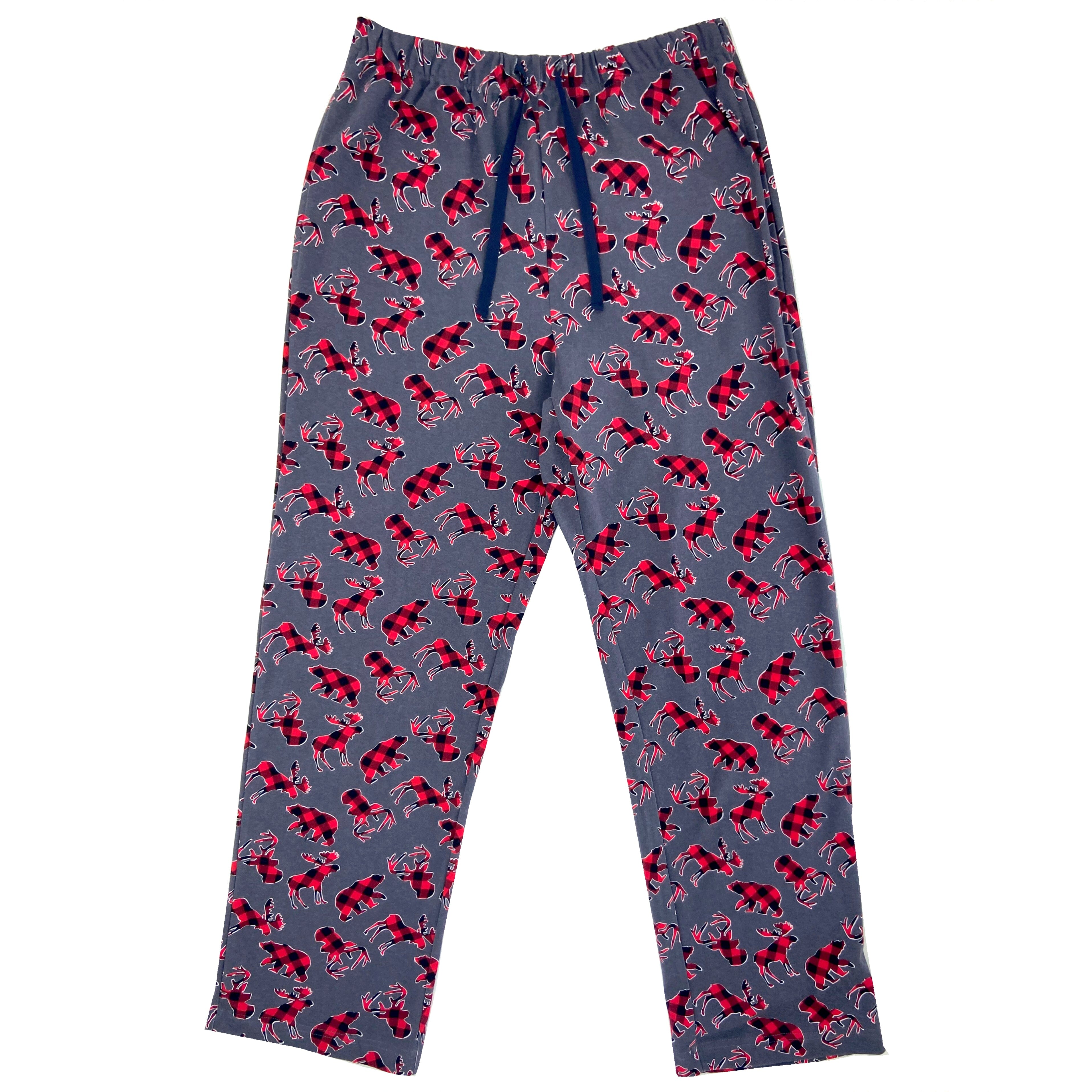 Men's Canadian Wilderness Buffalo Plaid Moose & Bear Patterned PJ Pants