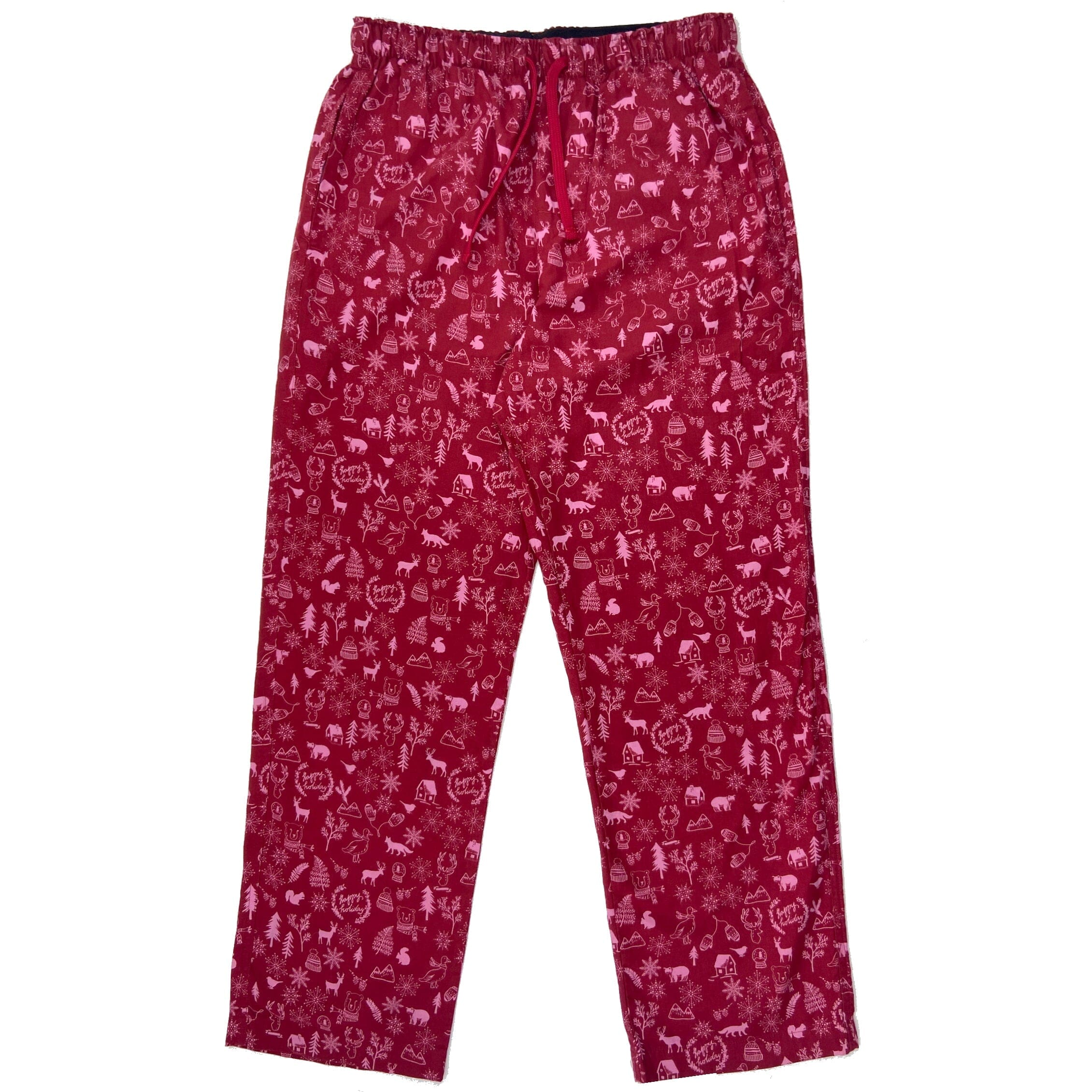 Bright Red Christmas Themed Animal Patterned Flannel Pajama Bottoms