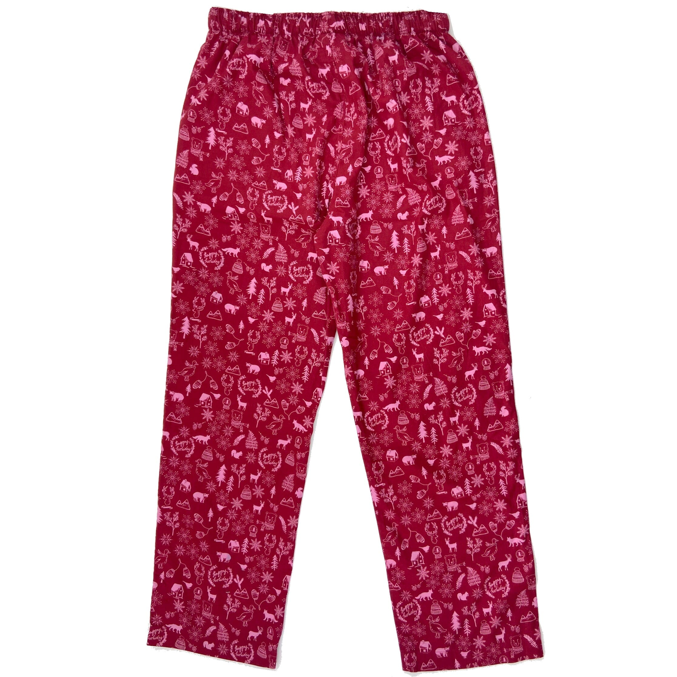 Bright Red Christmas Themed Animal Patterned Flannel Pajama Bottoms
