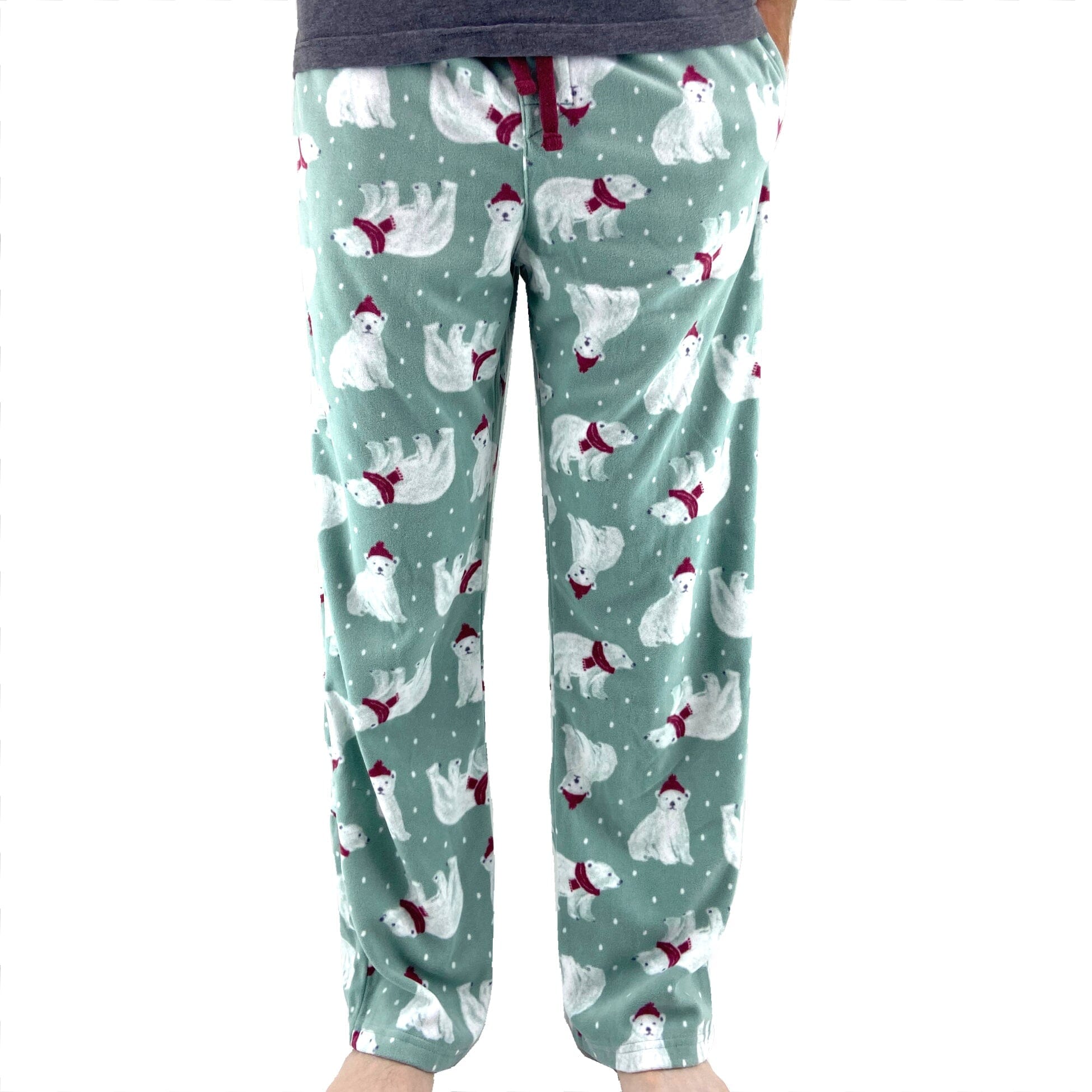 Men's Warm Cozy Fleece Long Pajama Pants with Polar Bear Novelty Print