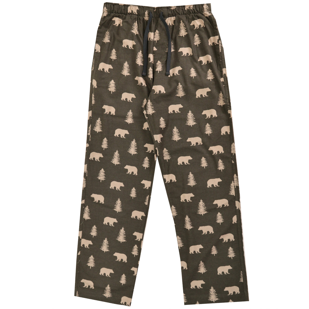 Men's Dark Green Bear Novelty Print Lightweight Cotton Pajama Bottoms