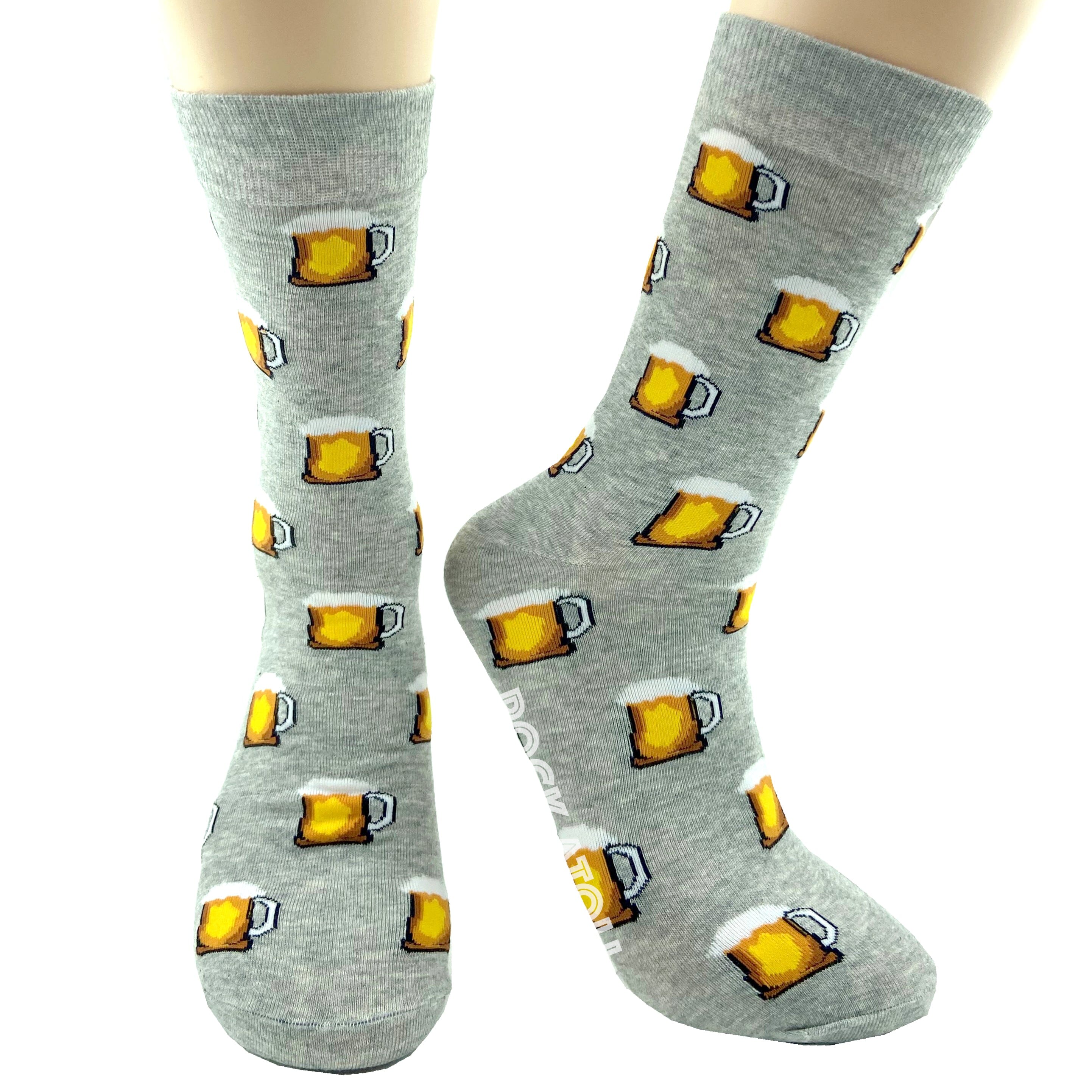 Unisex Liquor Lager Beer Ale All Over Print Novelty Crew Socks in Grey