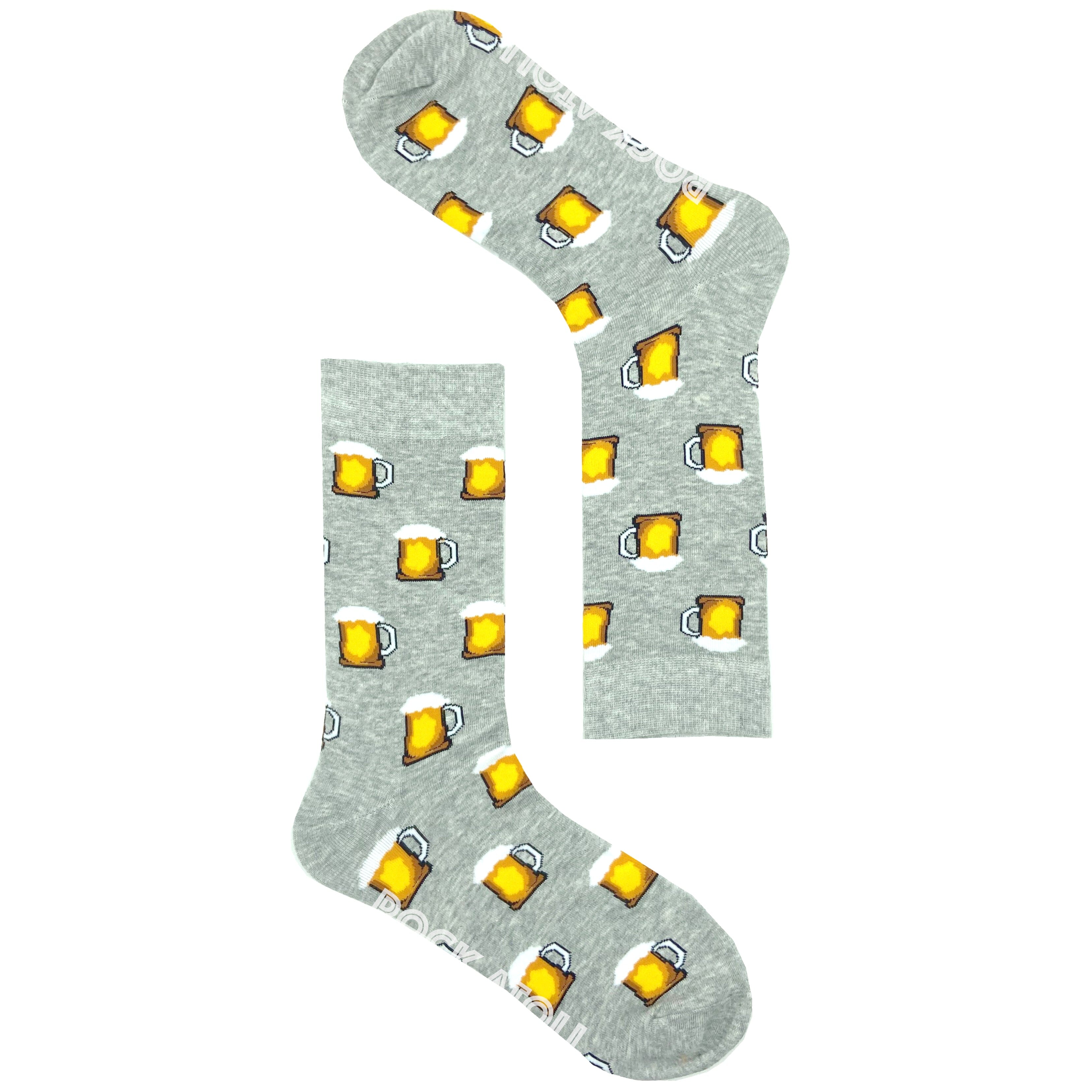 Unisex Liquor Lager Beer Ale All Over Print Novelty Crew Socks in Grey