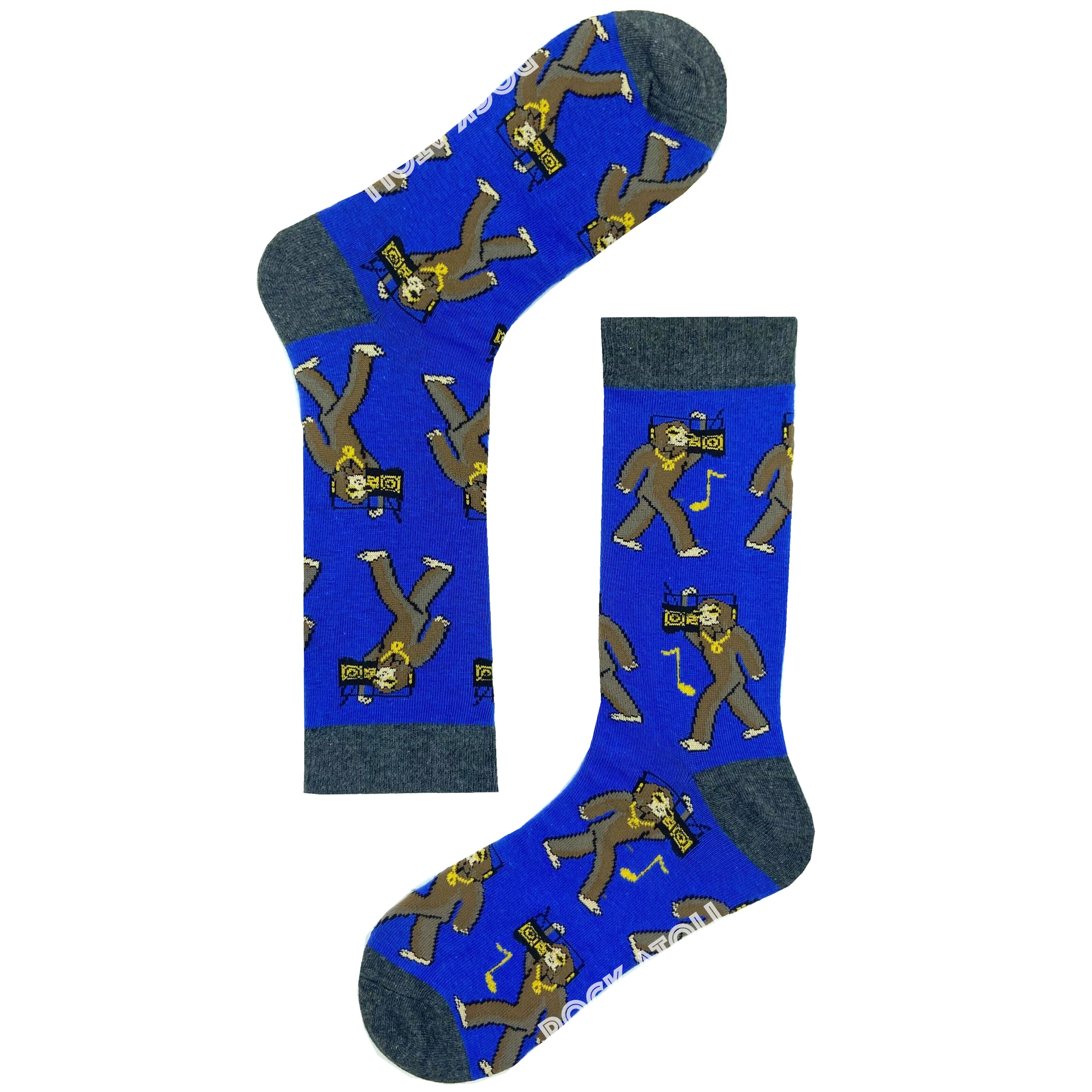 Mythical Groovy Hipster Bigfoot Sasquatch With Boombox Novelty Socks