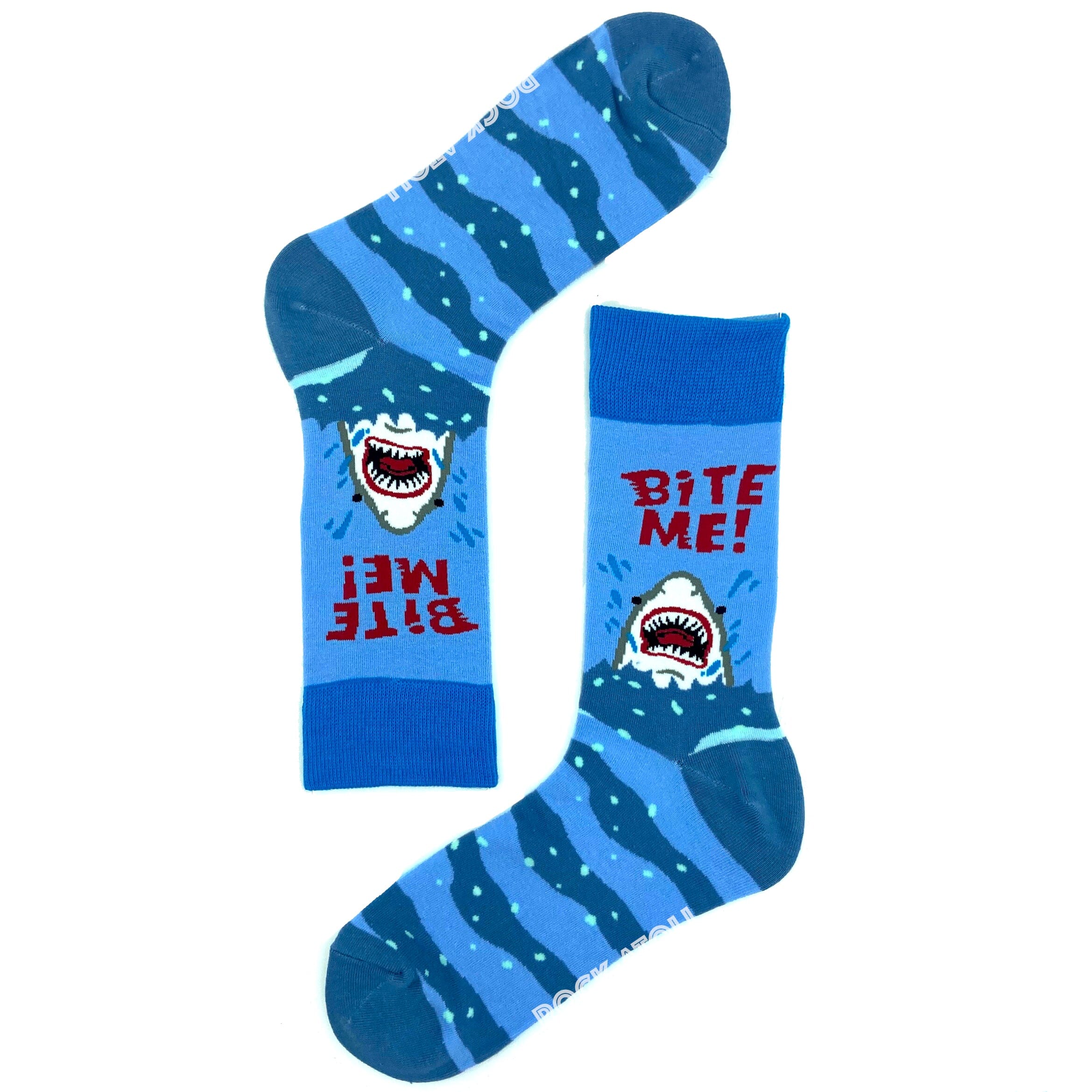 Classic Jaws Inspired Shark Patterned Novelty Crew Socks in Bright Blue