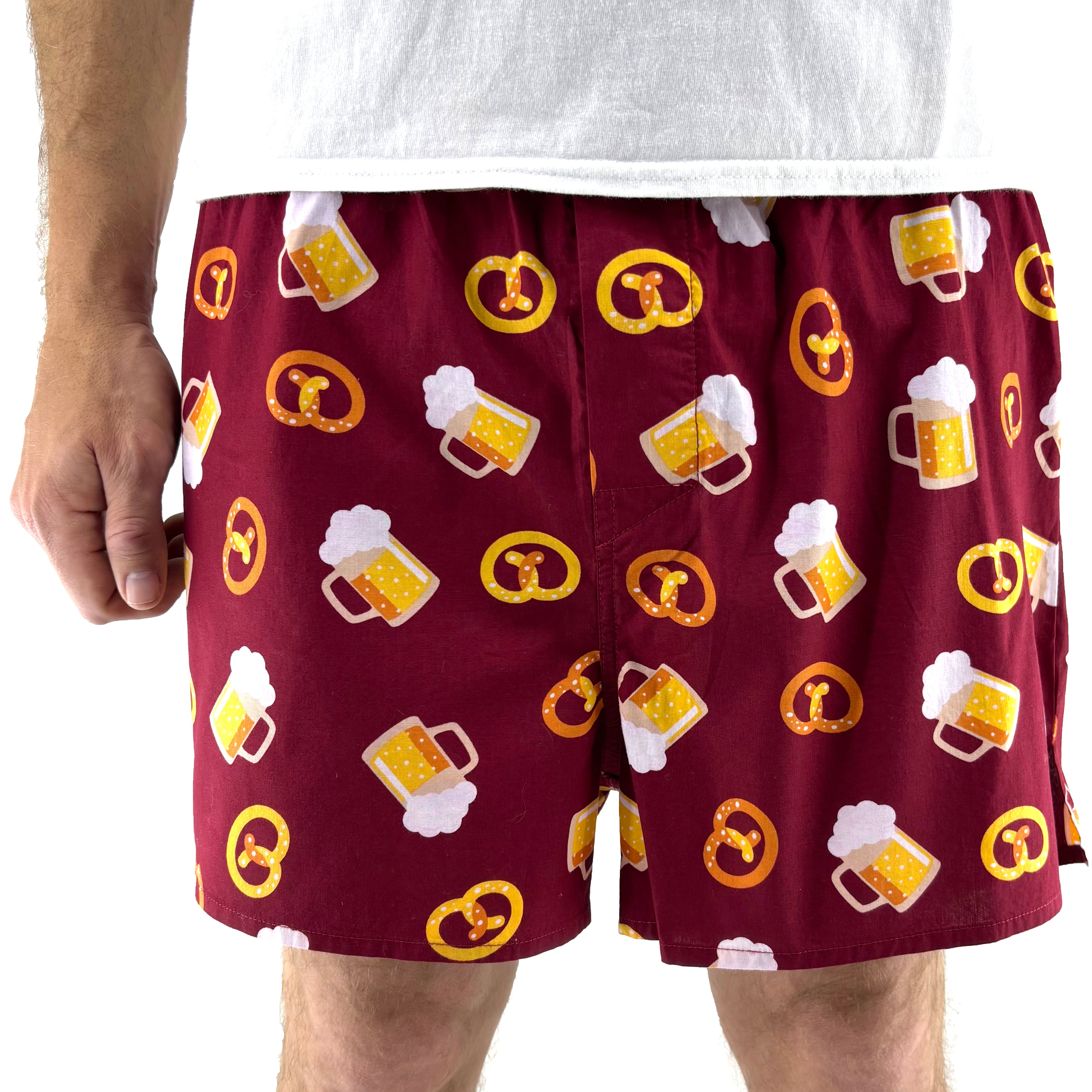 Men's Manly Foodie Beer & Pretzels All Over Print Novelty Boxer Shorts