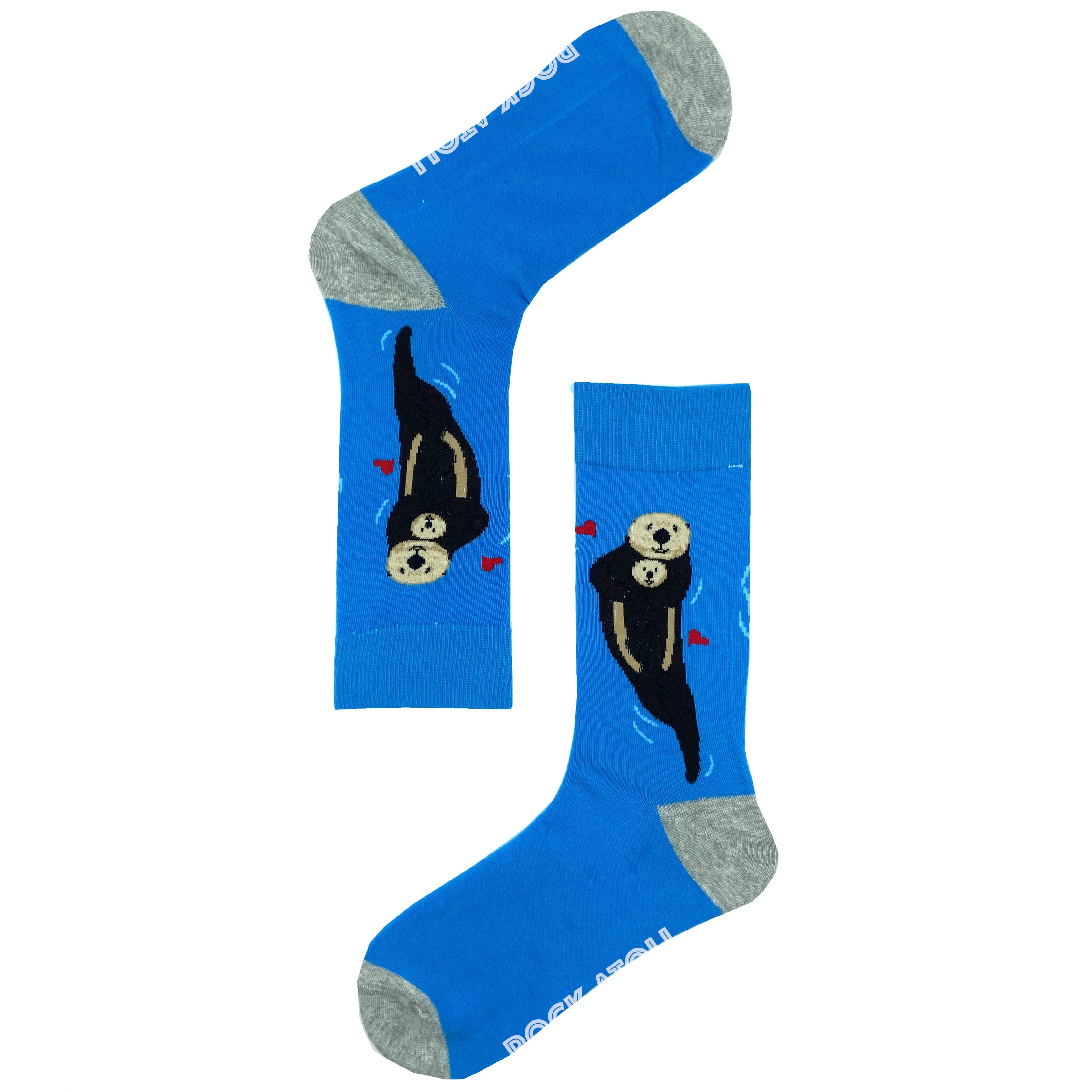 Bright Blue Fun Unisex Hugging Sea Otters Animal Lovers Novelty Socks