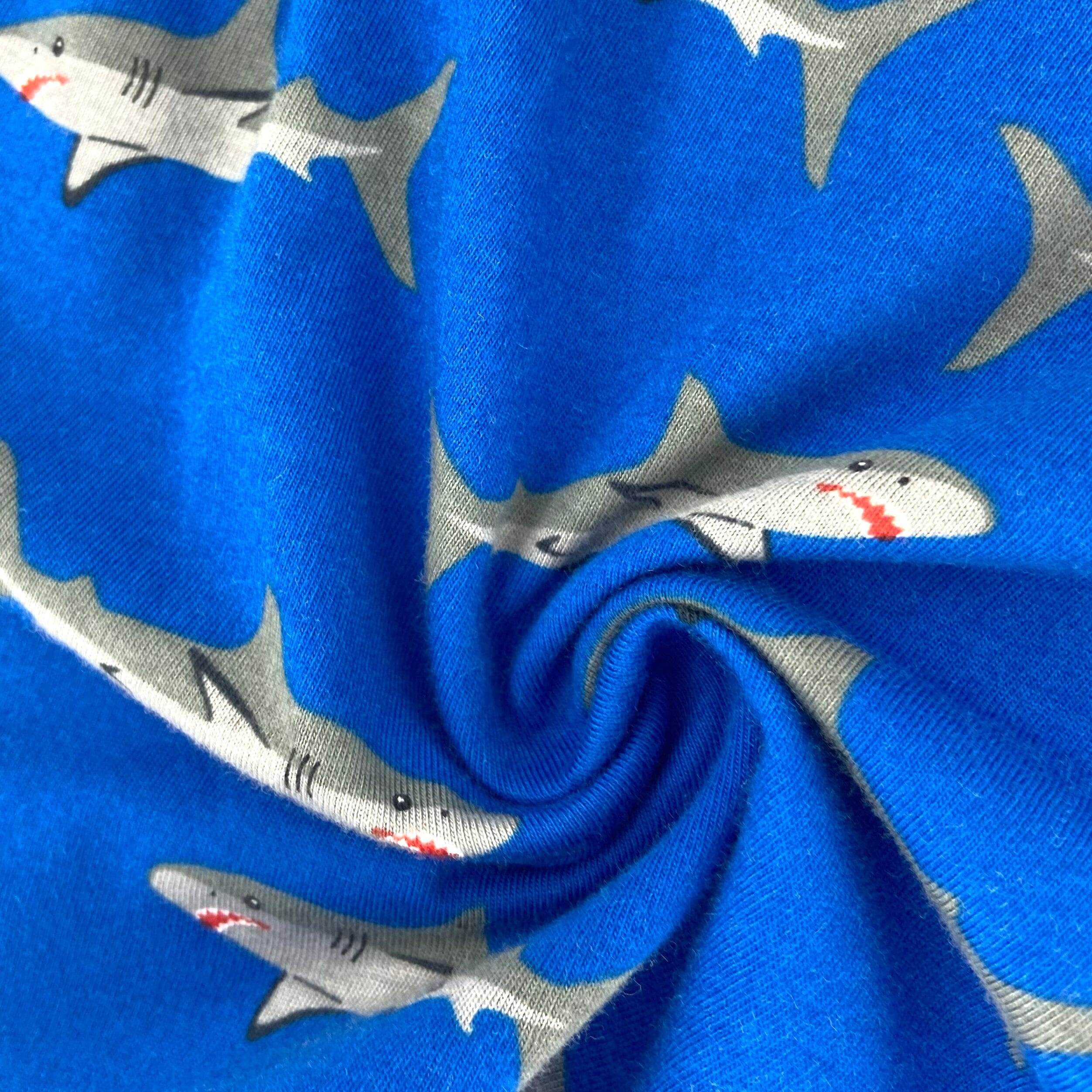 Men's Bright Blue Shark All Over Print Cotton Knit Pajama Sleep Shorts