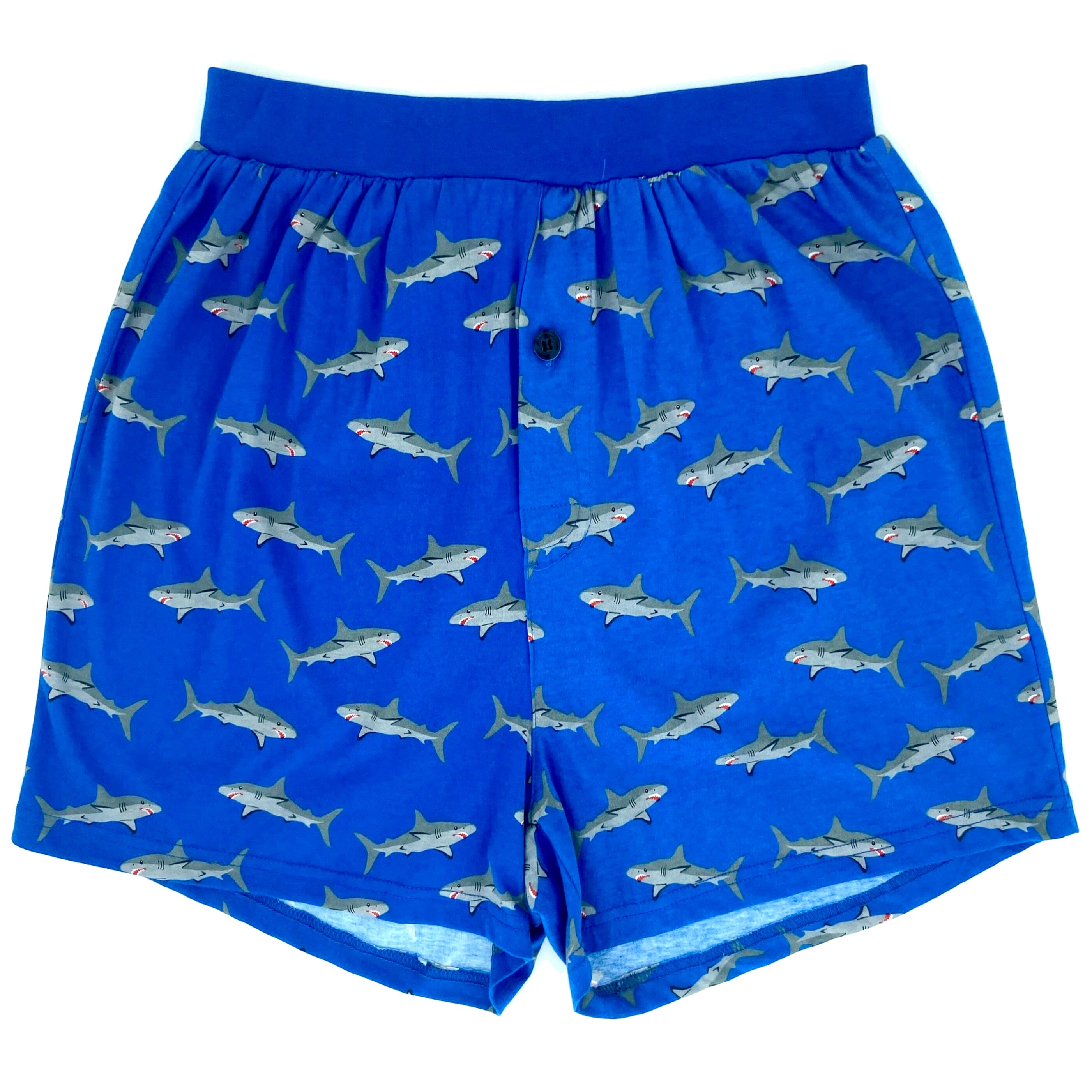 Men's Bright Blue Shark All Over Print Cotton Knit Pajama Sleep Shorts