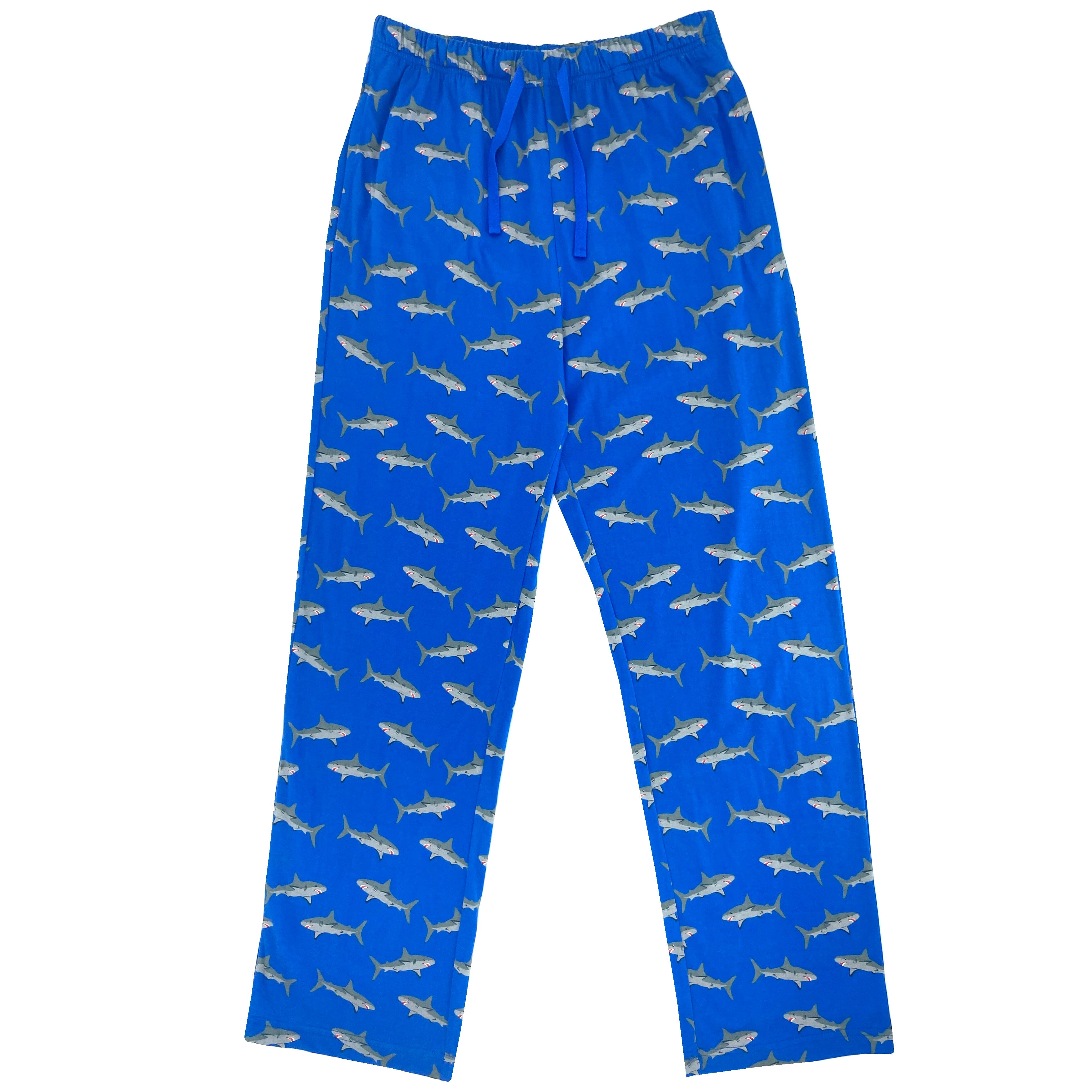 Men's Shark All Over Print Soft Cotton Knit Long Pajama Pant Bottoms