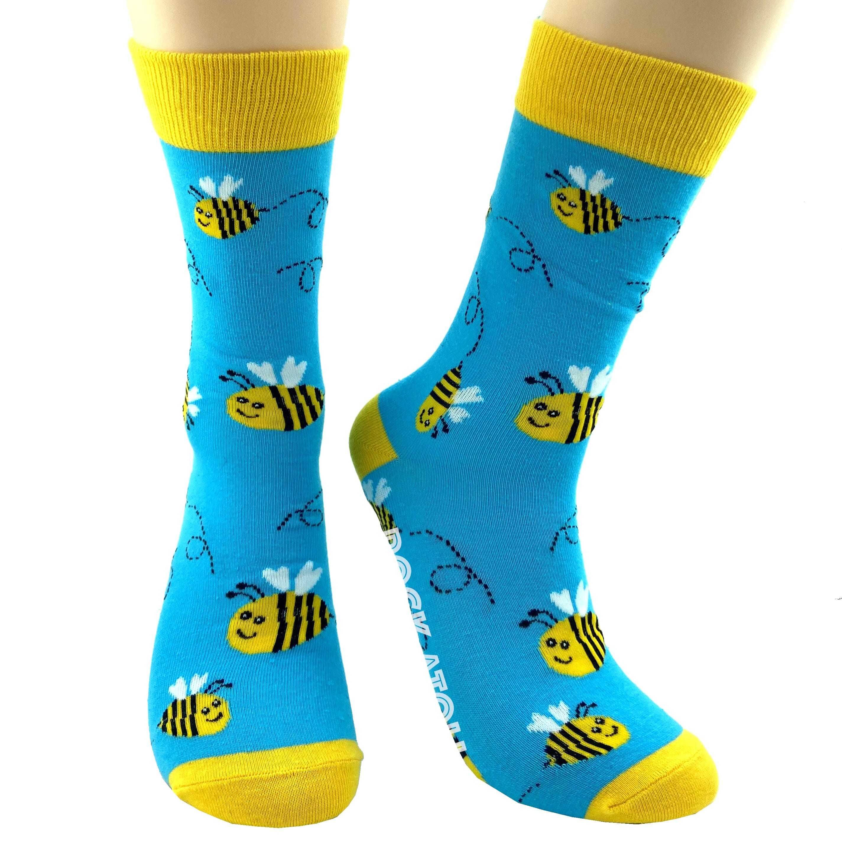 Bright Blue Bumble Bee All Over Print Comfy Stretch Novelty Crew Socks