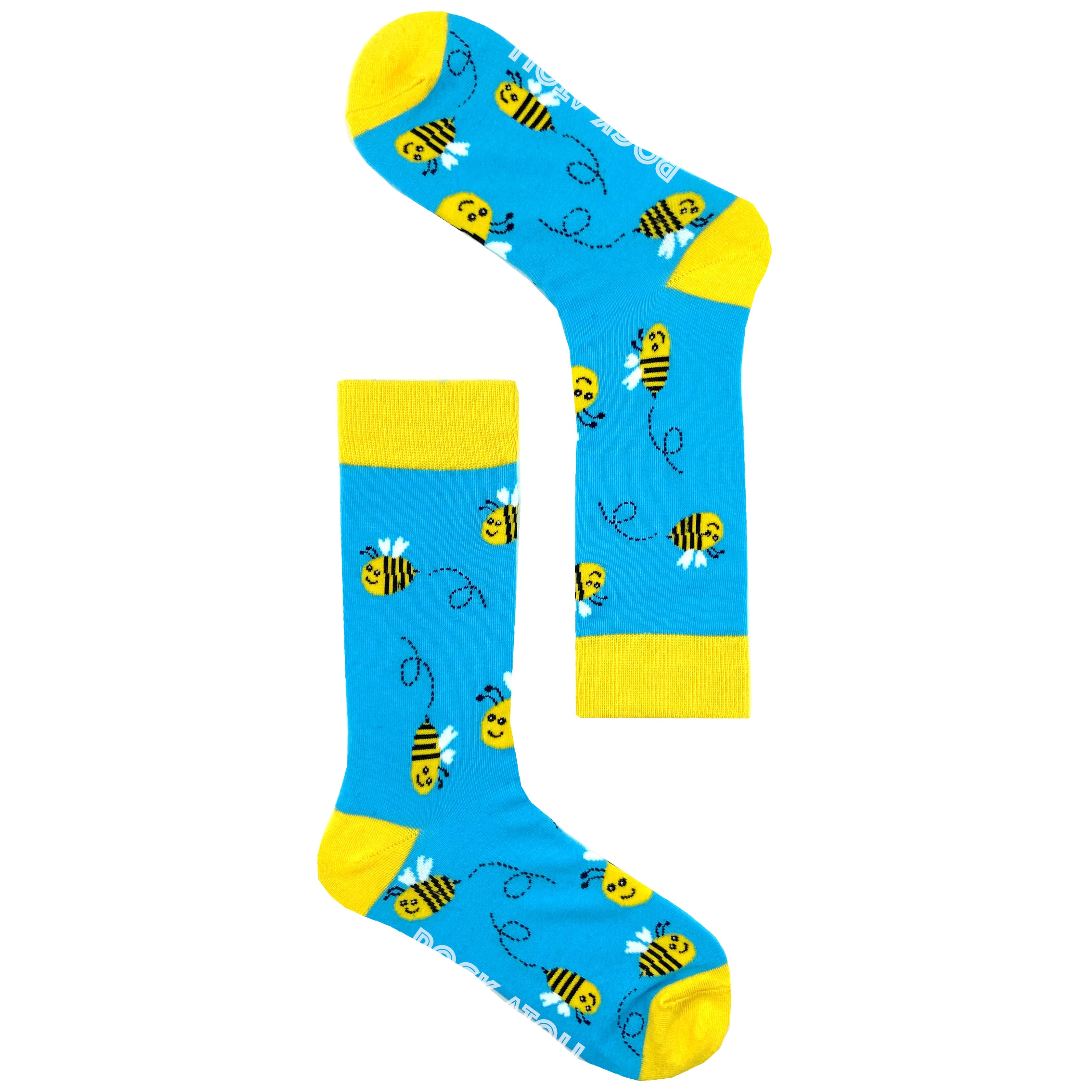 Bright Blue Bumble Bee All Over Print Comfy Stretch Novelty Crew Socks