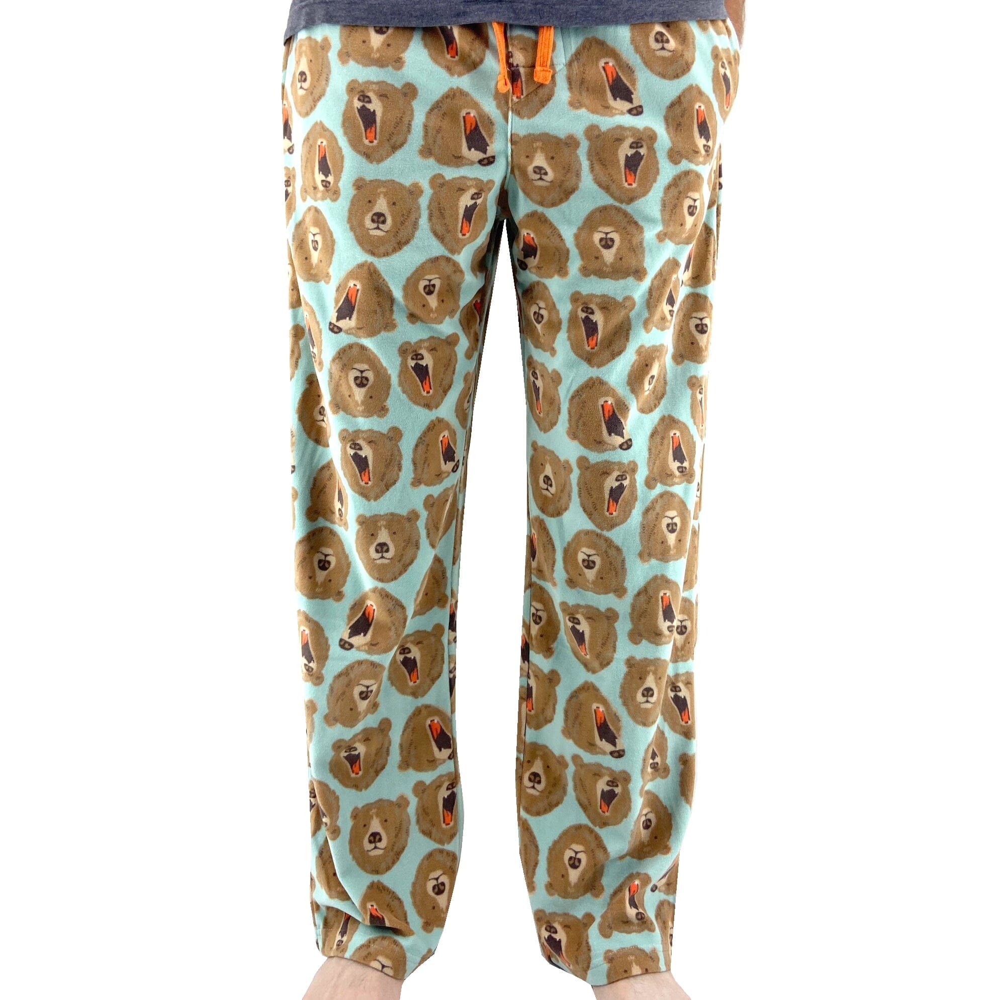 Soft Cozy Warm Brown Bear Patterned Fleece Pajama PJ Pants for Adults