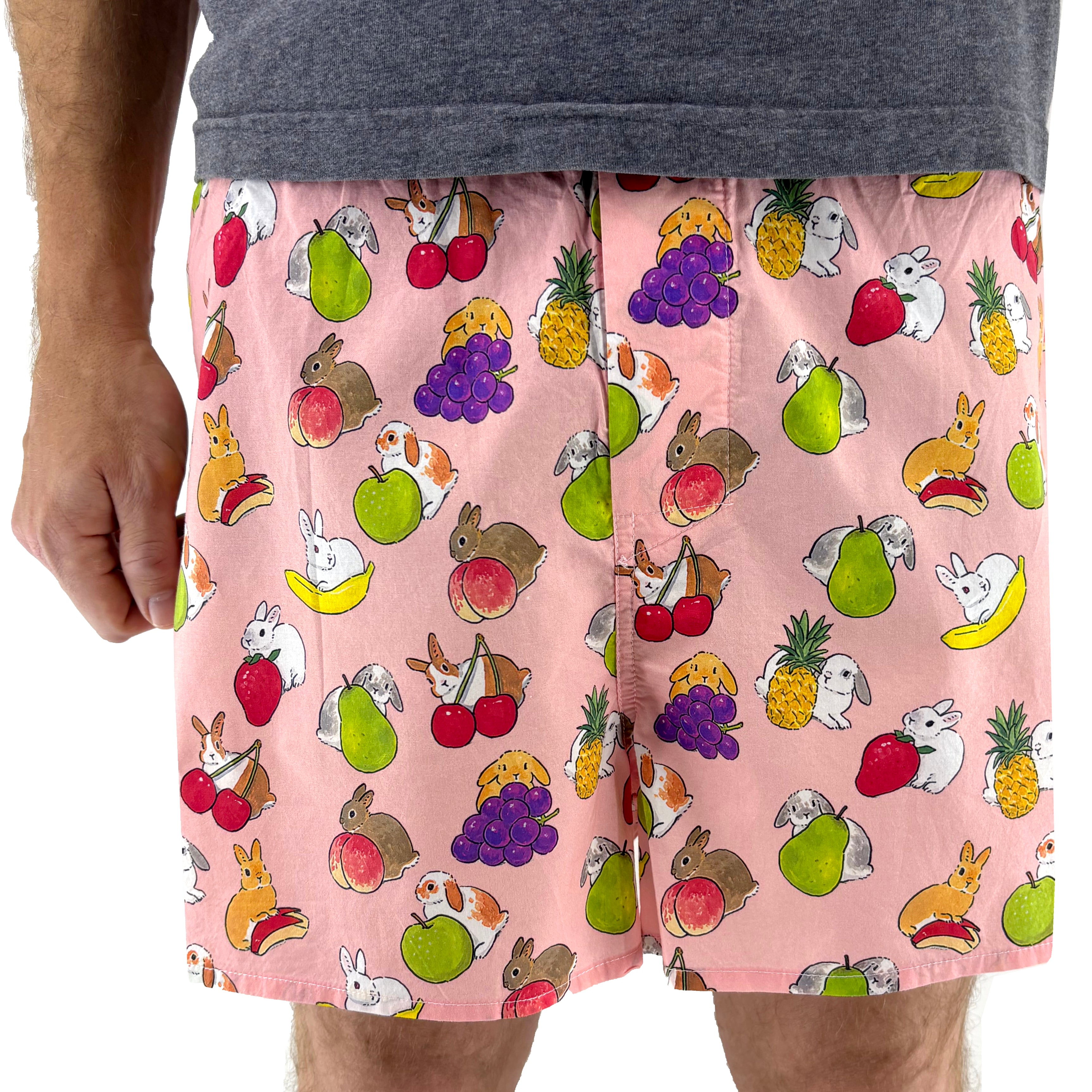 100% Cotton Fruity Bunny Rabbit Novelty Print Lightweight Boxer Shorts