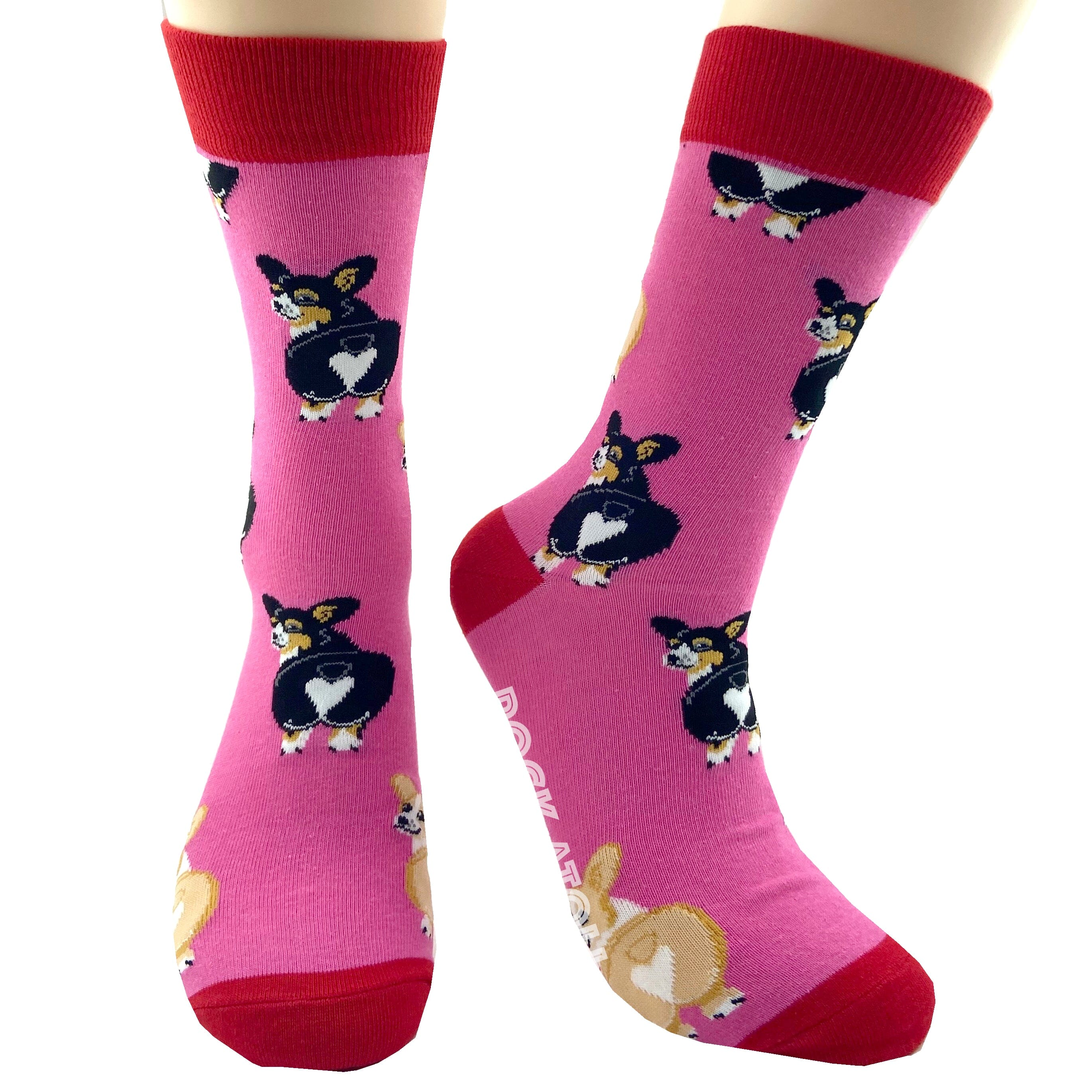 Bright Fuchsia Pink Cute Corgi Butt Patterned Dog Lovers Novelty Socks