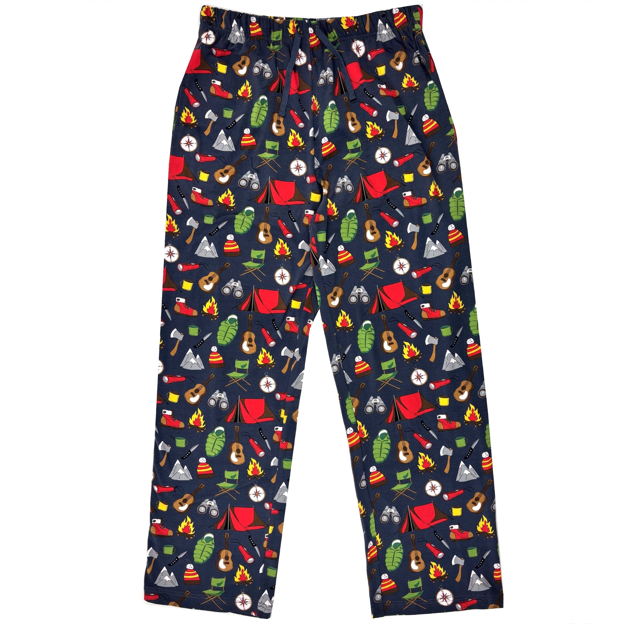 Men's Camping Themed Tent Camp Fire Binoculars Patterned PJ Bottoms