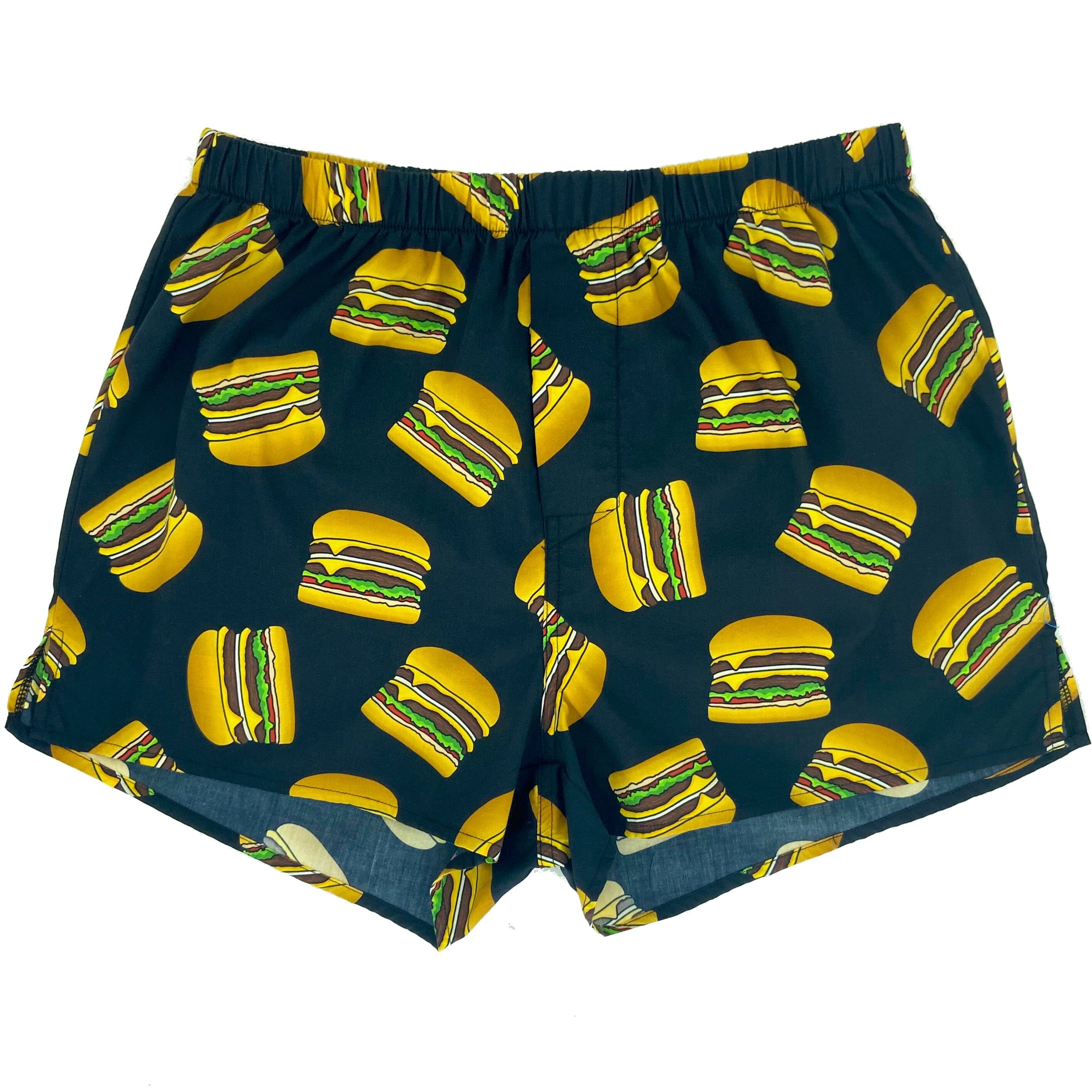 Men's Food Themed Cheeseburger Bun Patterned Cotton Boxer Shorts