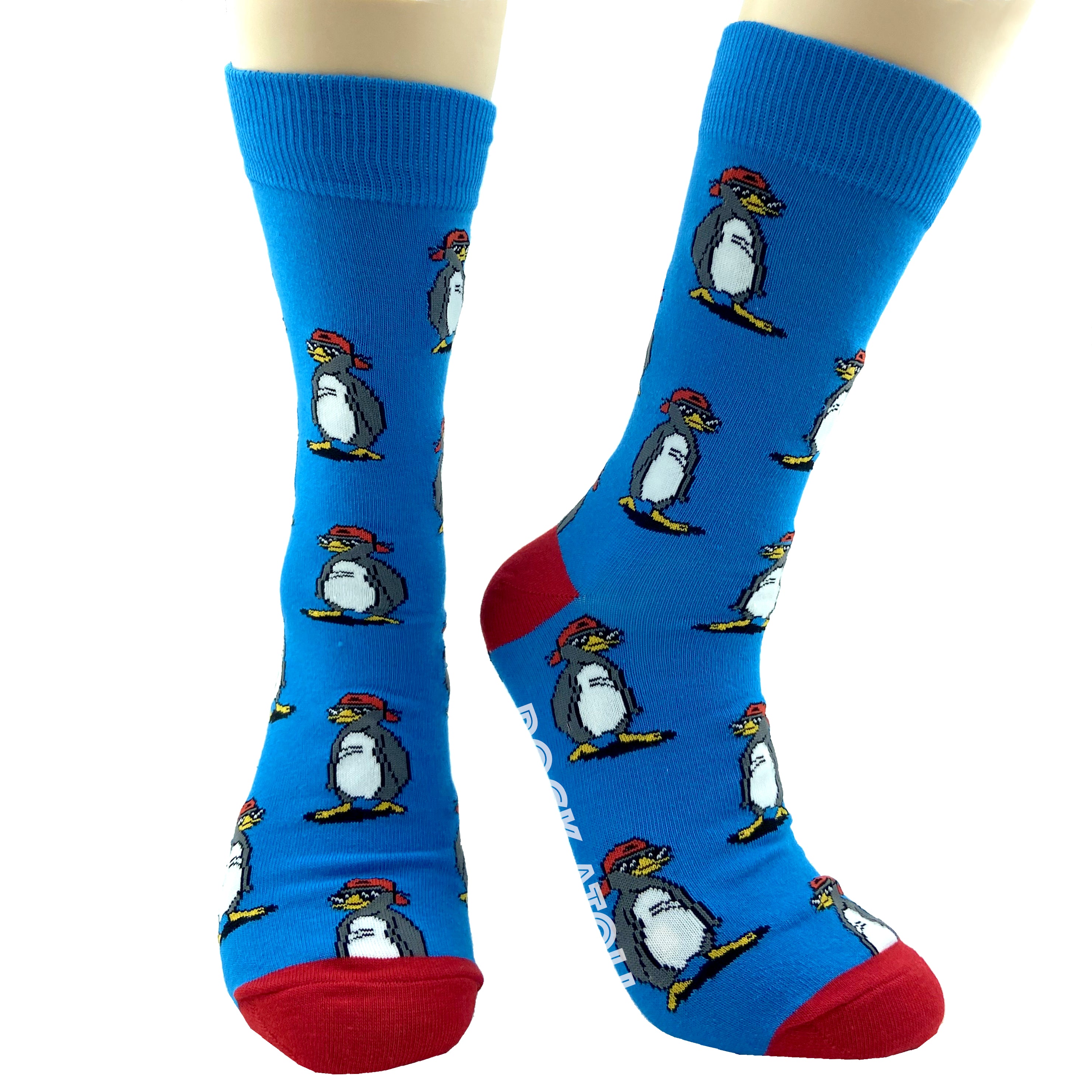 Unisex Bright Blue Chill Penguins Wearing Sunnies Print Novelty Socks
