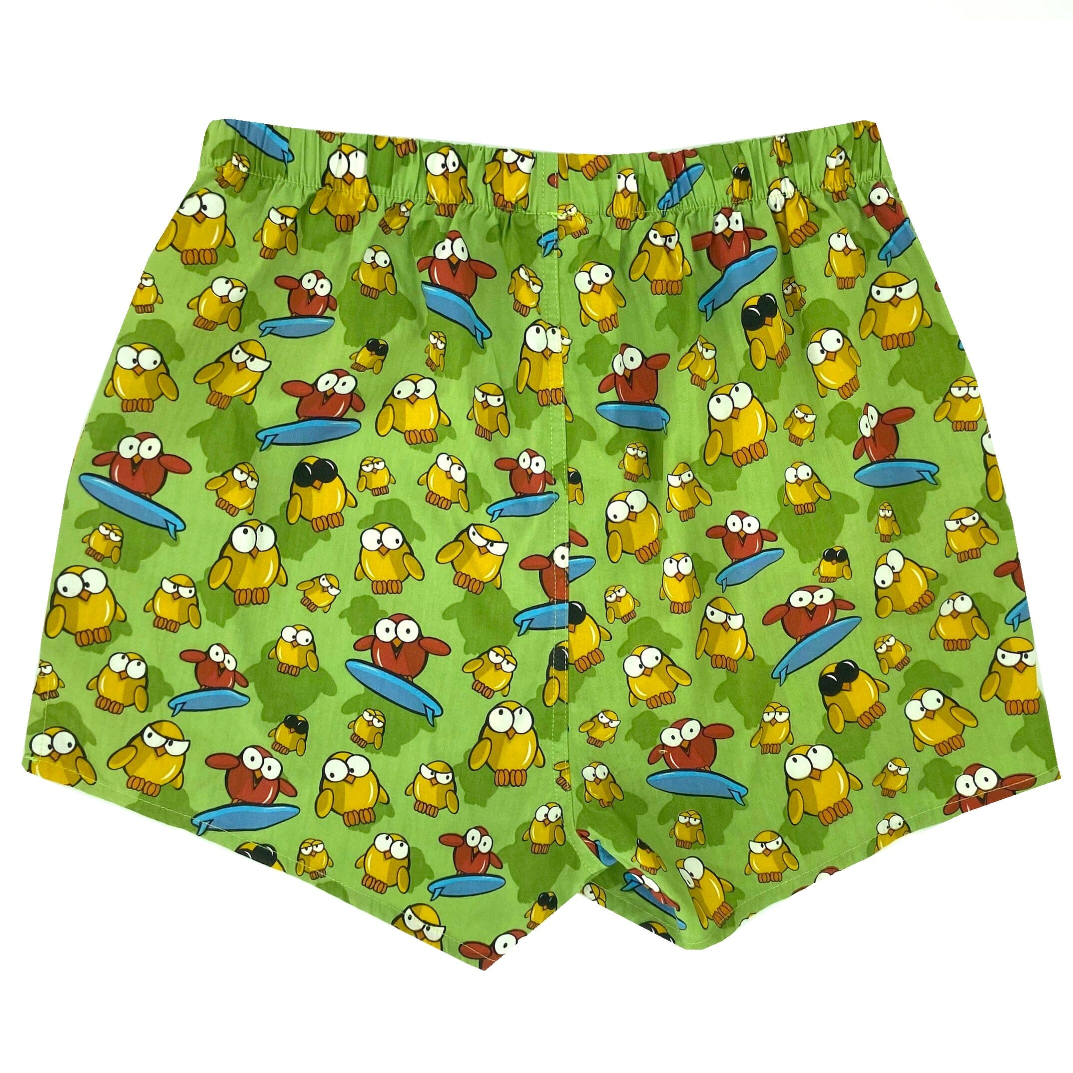 Colorful Bright Green Cartoon Baby Chicks Bird Patterned Boxer Shorts