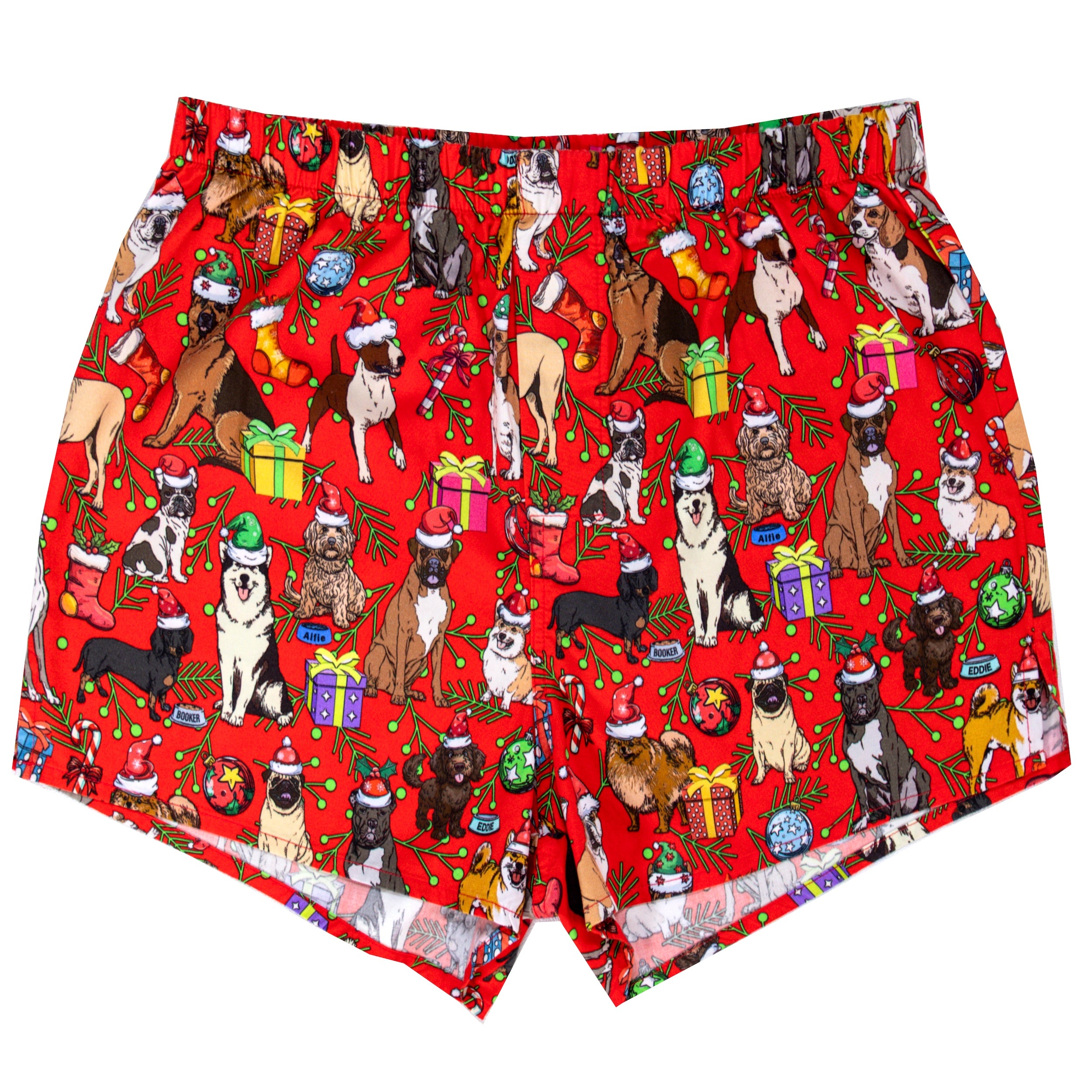 Christmas Themed Boxers For Men. Dogs in Santa Hats Print Boxer Shorts