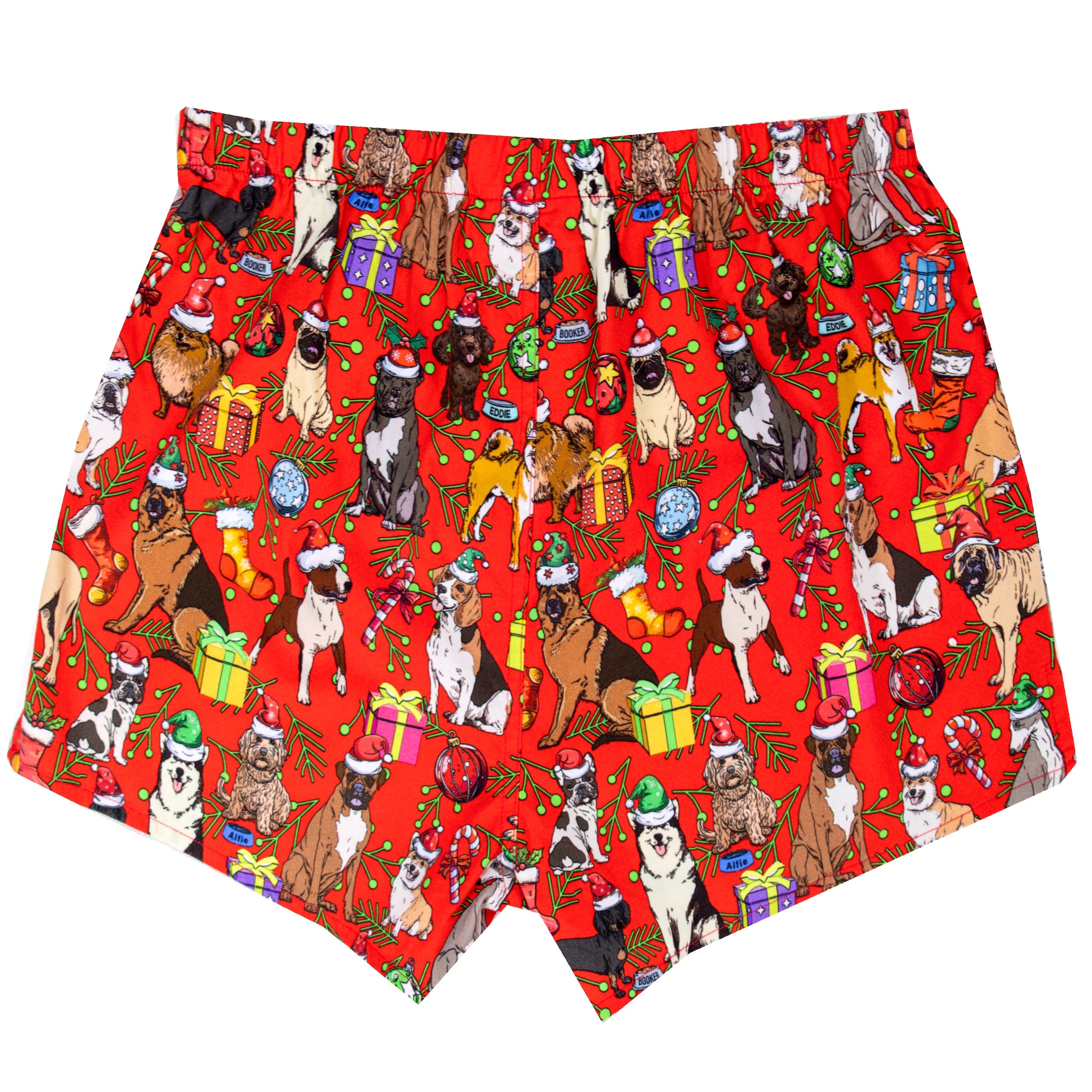 Christmas Themed Boxers For Men. Dogs in Santa Hats Print Boxer Shorts