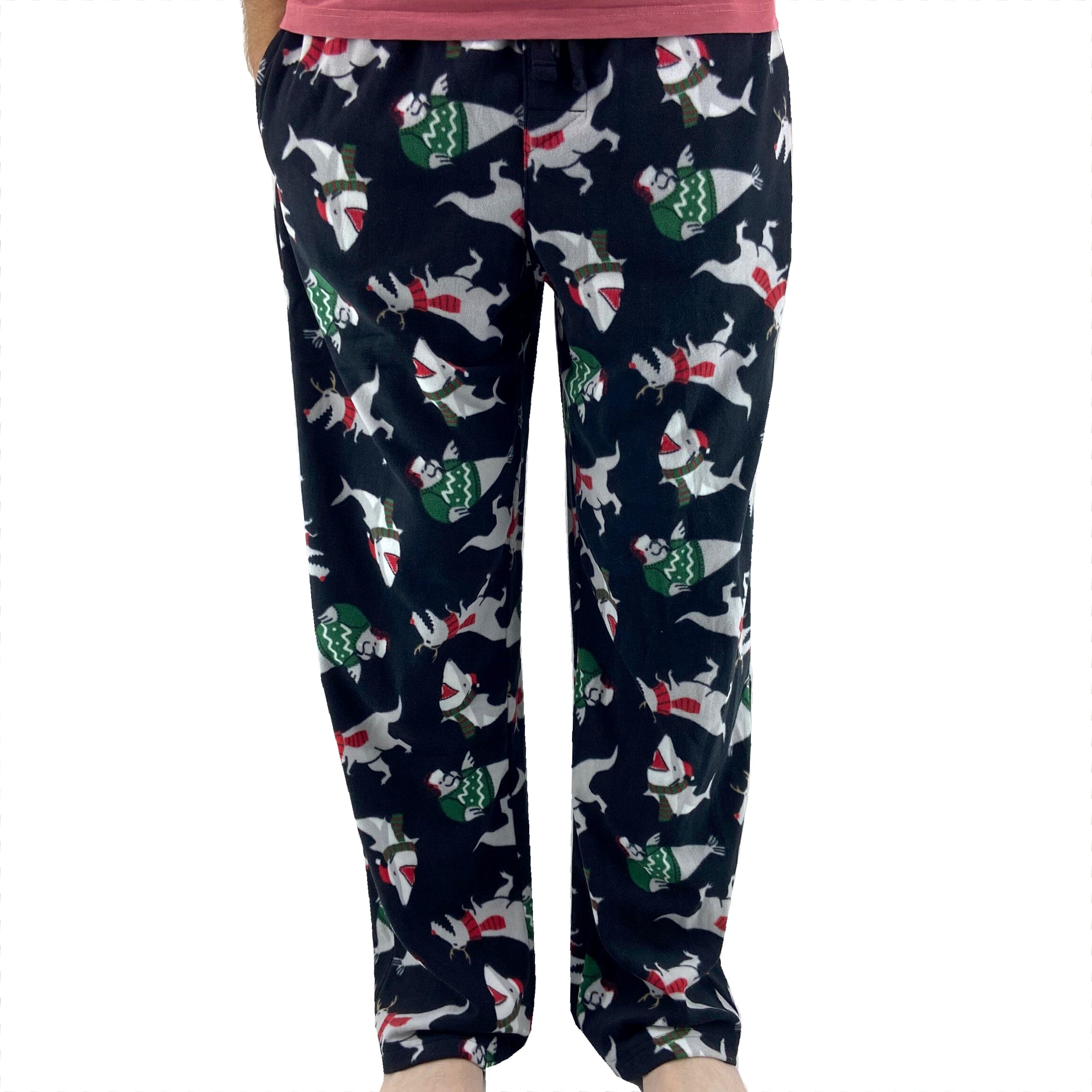 Men's Winter Essentials Warm Christmas Shark Print Fleece Pajama Pants