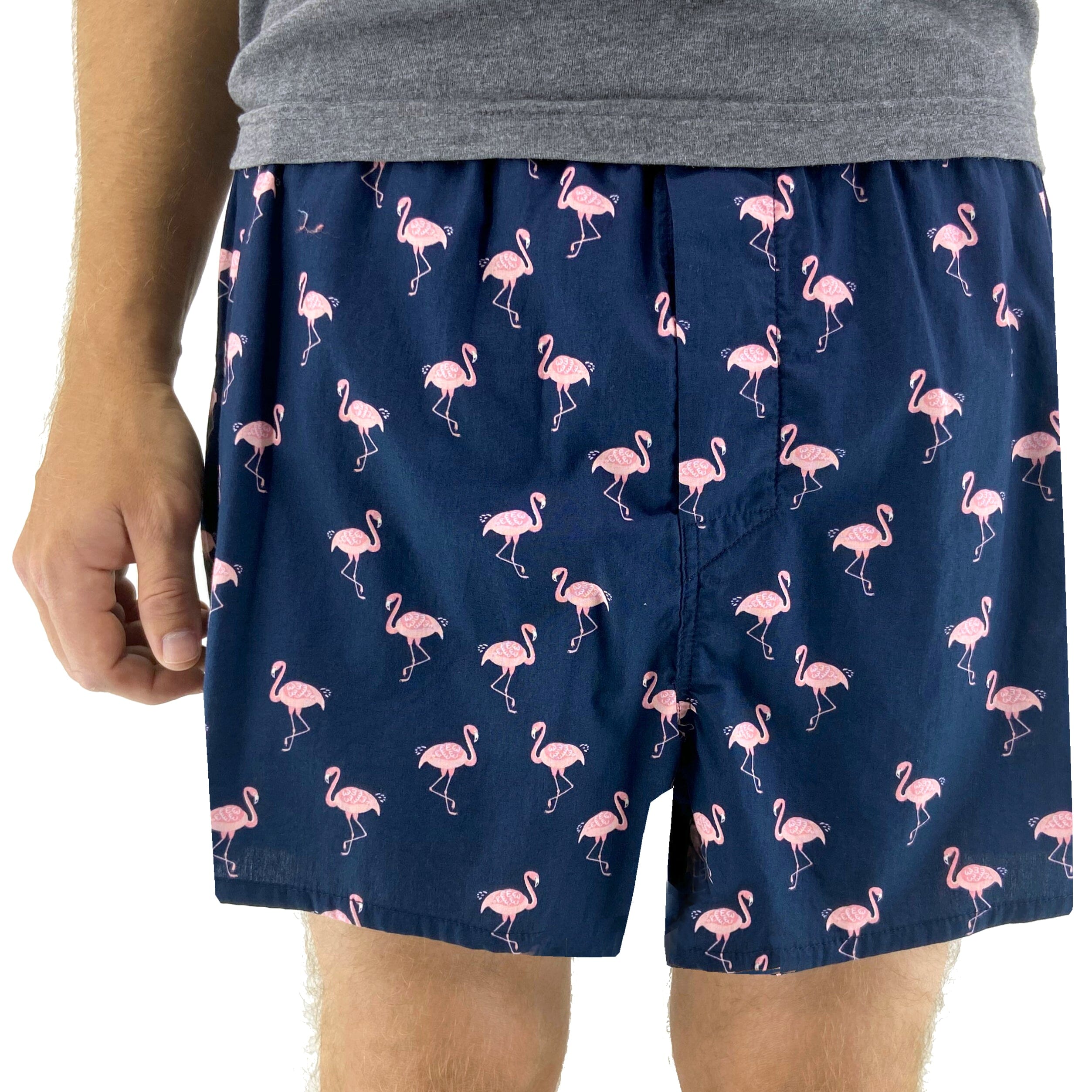 Men's Flamingo All Over Novelty Print Boxer Shorts Underwear in Blue