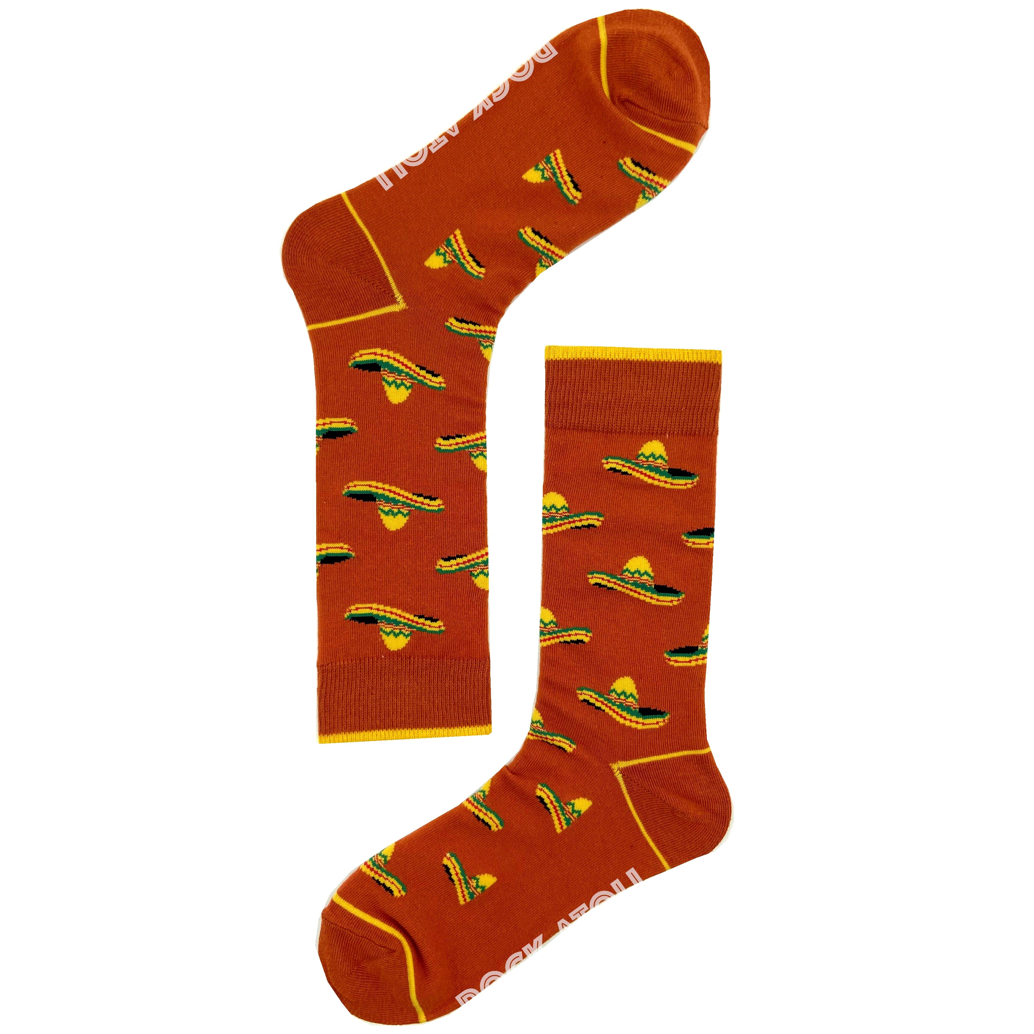 Brown Unisex Mexican Sombrero Hat Patterned Soft Novelty Dress Socks
