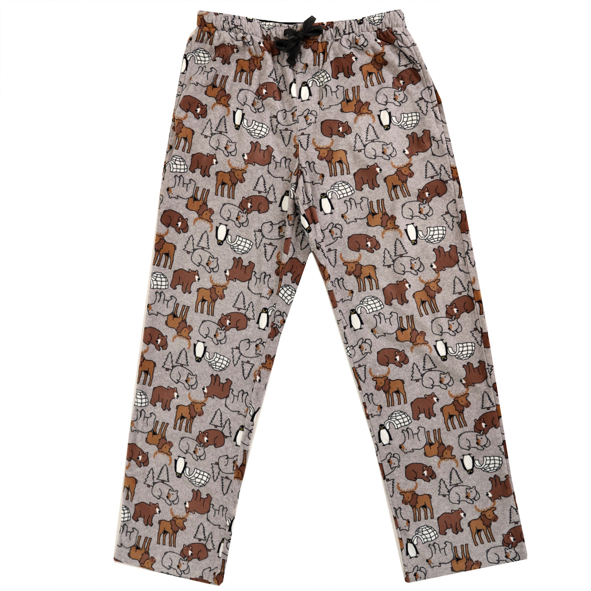 Men's Soft Fluffy Moose Bear Penguin Print Fleece Pajama Pant Bottoms