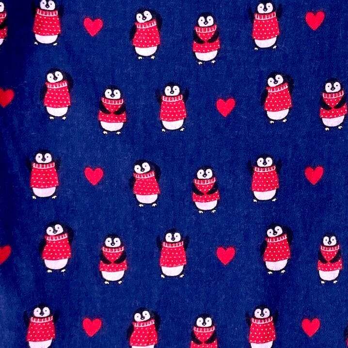Men's Navy Blue Penguins and Heart Print Flannel Pajama Pant Bottoms
