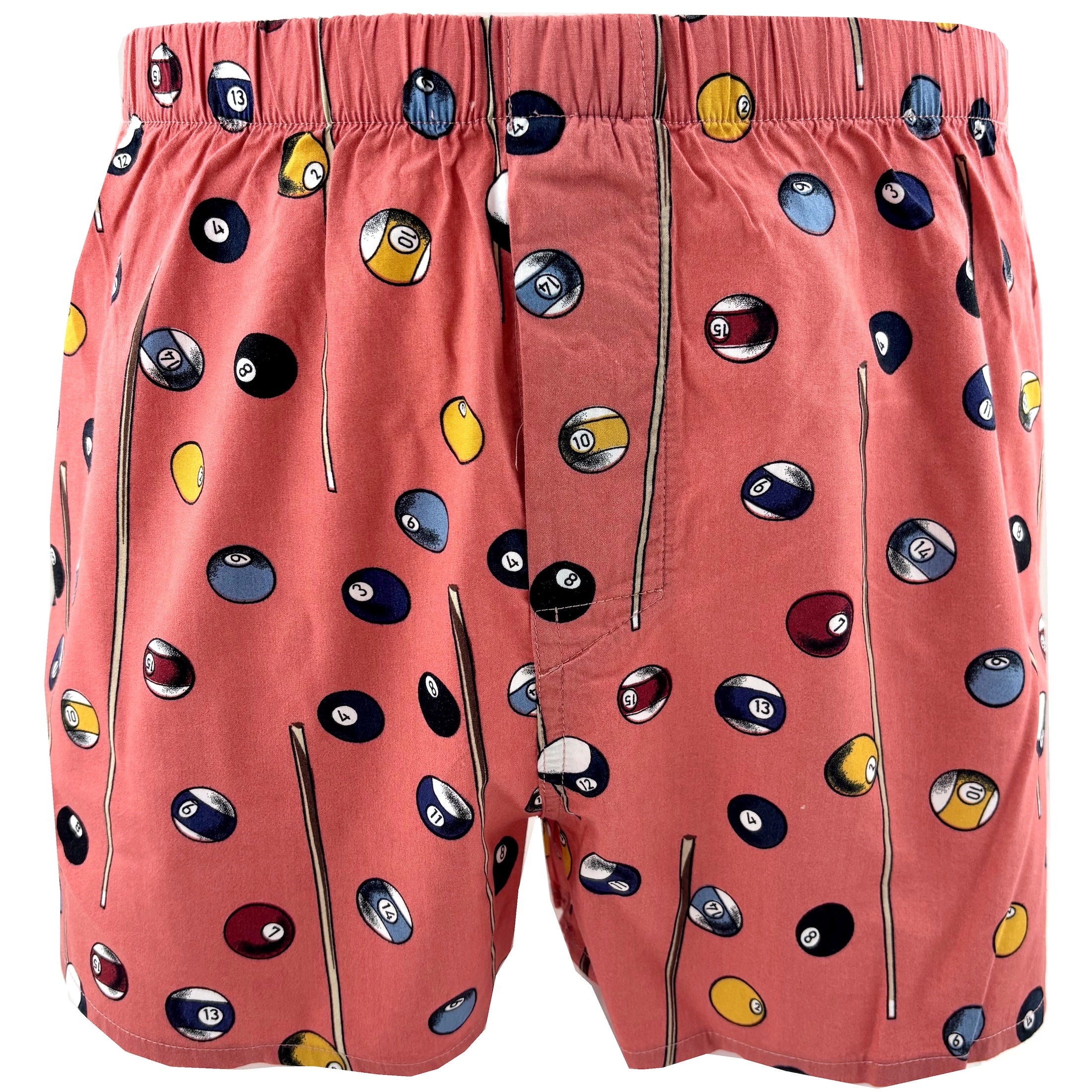 Mens Cue Sports Themed Snooker Pool Ball Patterned Cotton Boxer Shorts