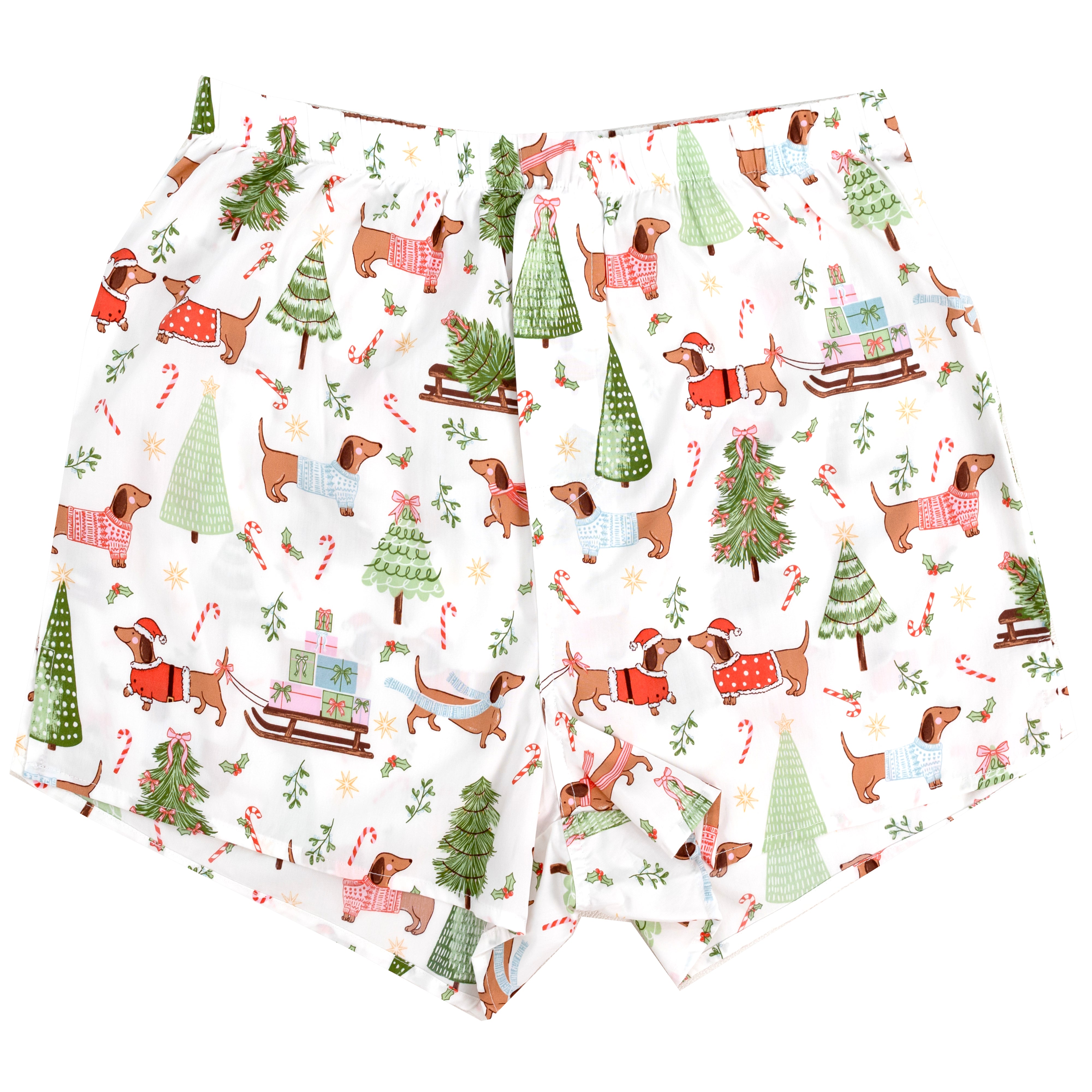 Christmas Themed Dachshund Dogs in Santa Costumes Patterned Boxers for Men
