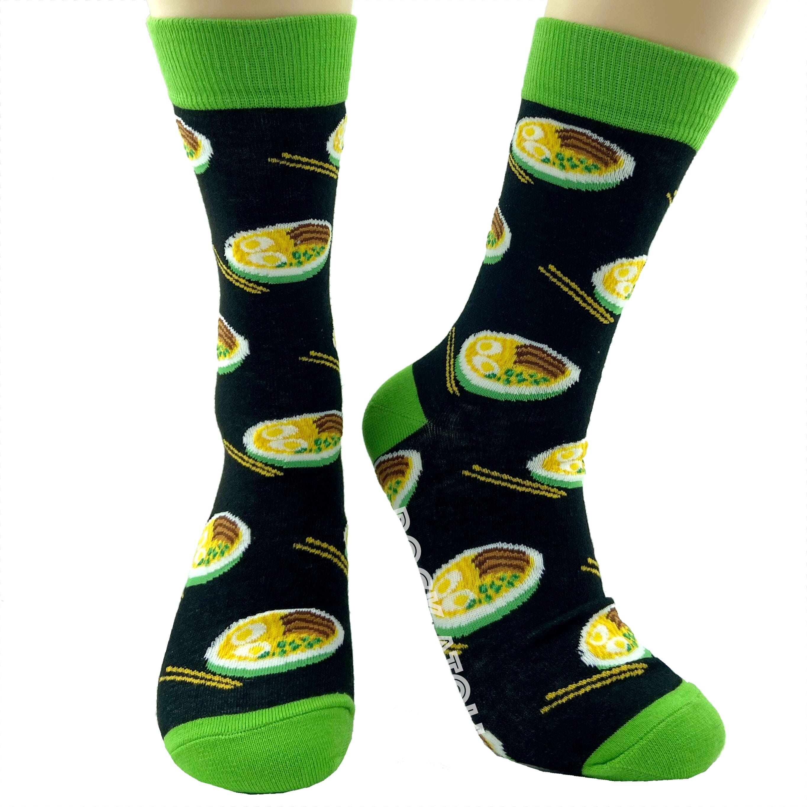 Yummy Food Themed Japanese Miso Ramen Patterned Novelty Socks in Black
