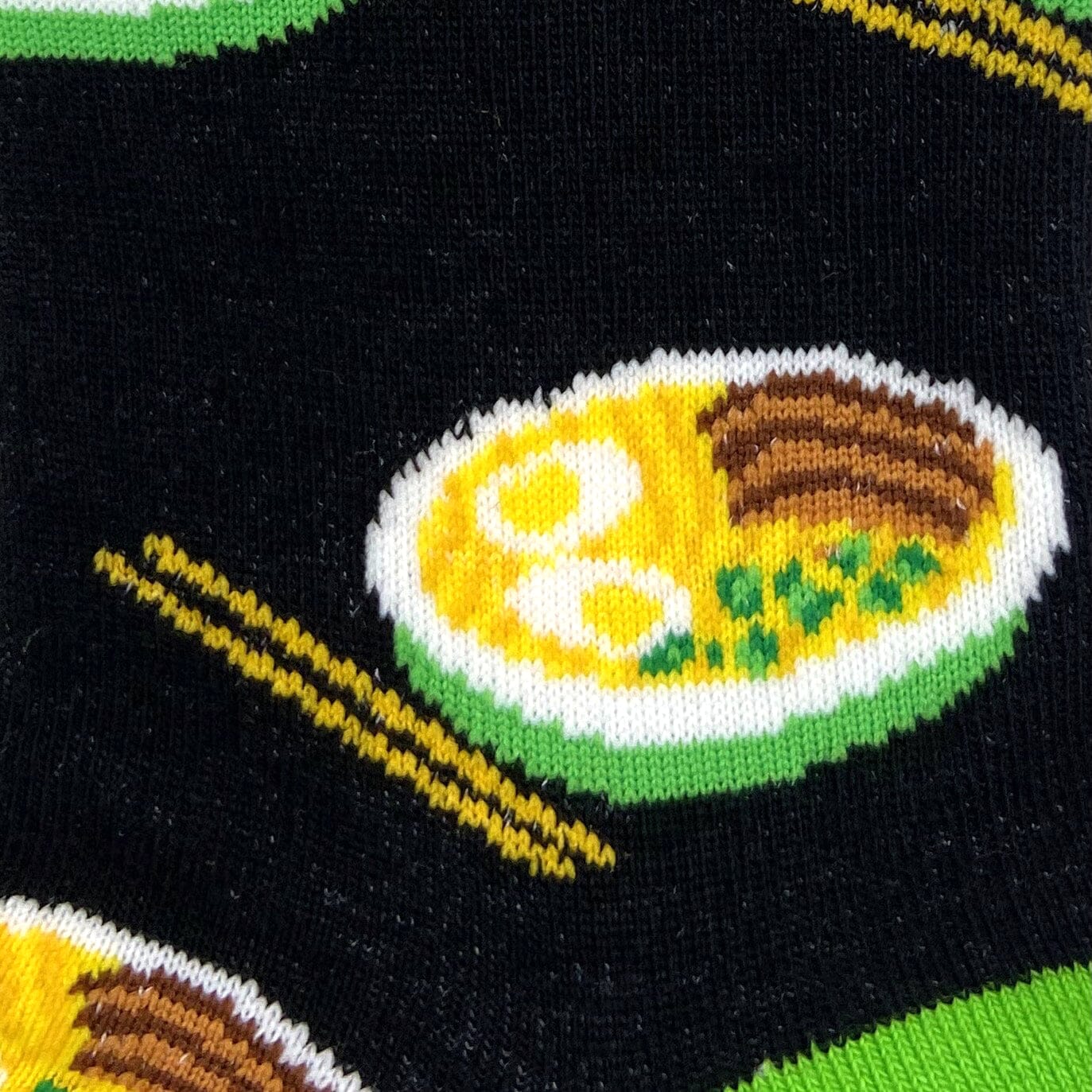 Yummy Food Themed Japanese Miso Ramen Patterned Novelty Socks in Black