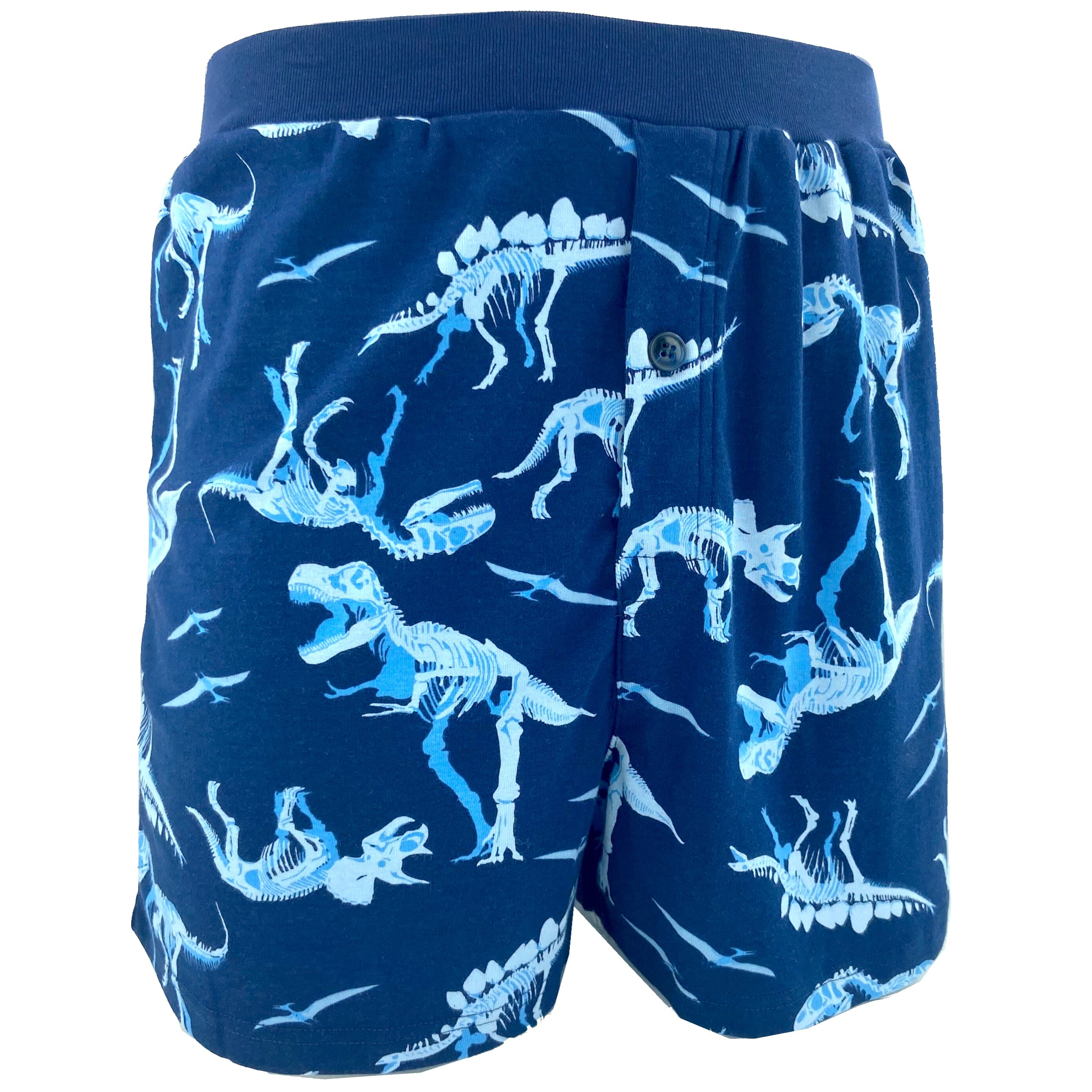 Men's Dinosaur Fossil Bones Patterned Cotton Knit Pyjama Sleep Shorts