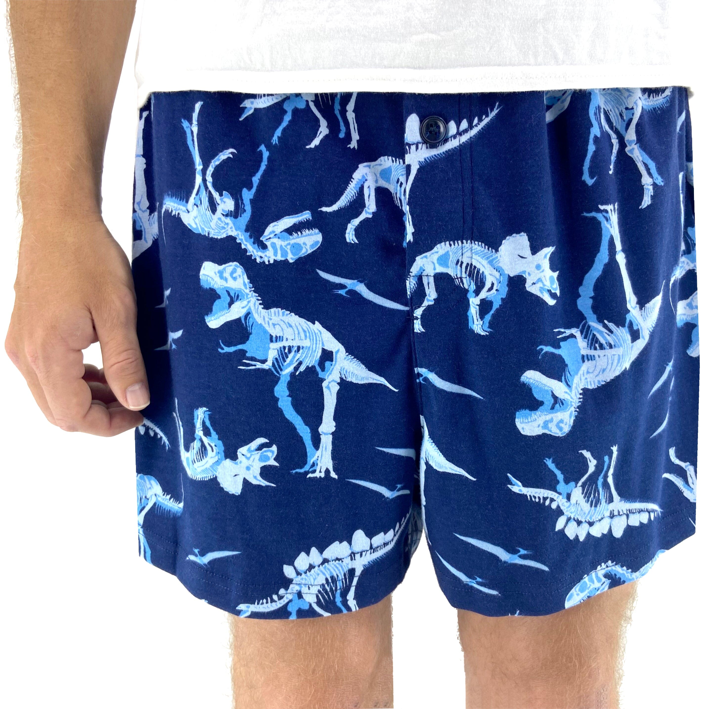 Men's Dinosaur Fossil Bones Patterned Cotton Knit Pyjama Sleep Shorts