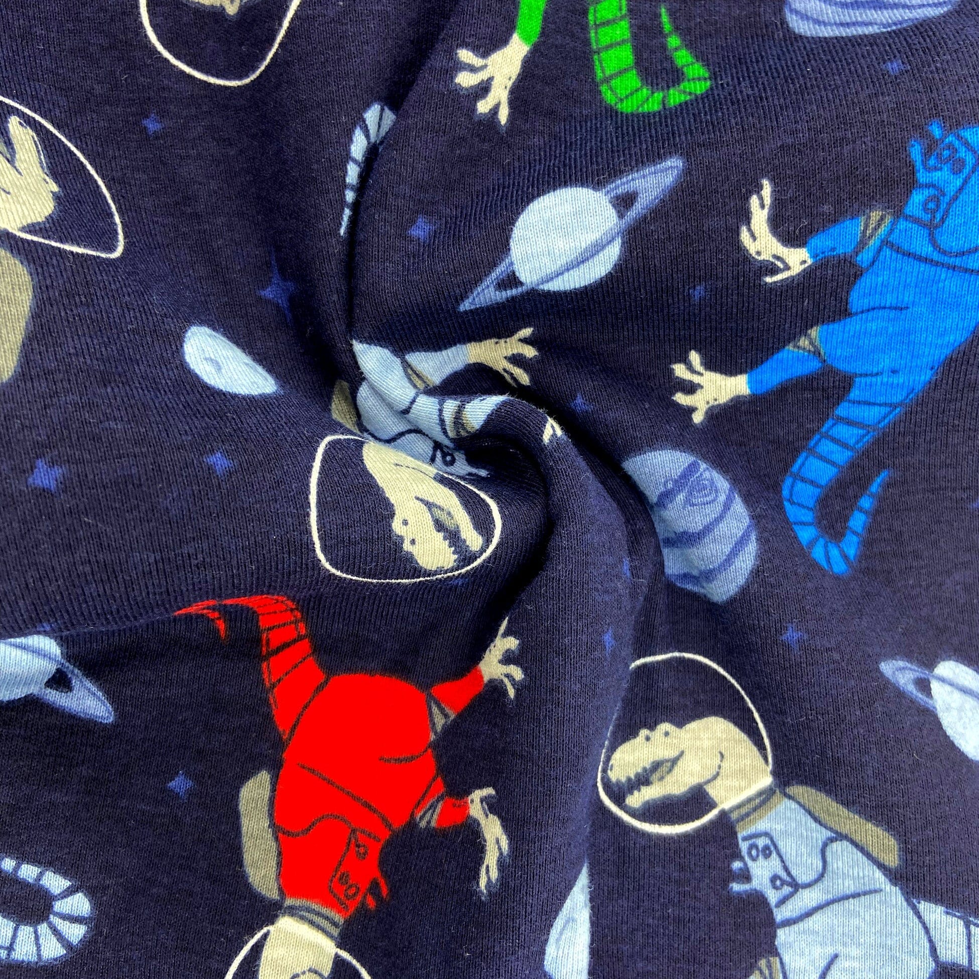Dinosaurs in Outer Space Print Cotton Knit Pajama Bottoms for Adults