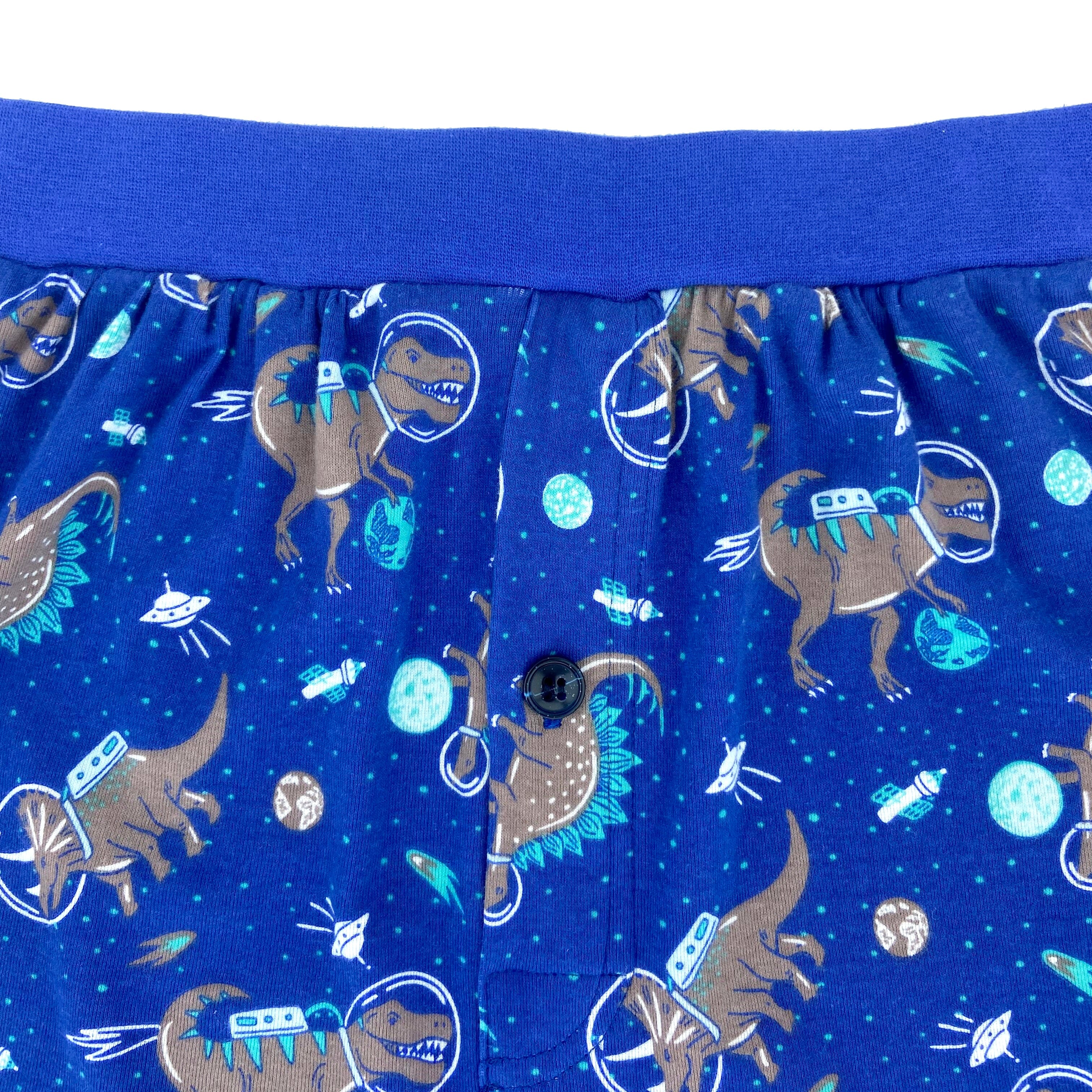 Men's Dinosaur in Outer Space All-Over Print Cotton Knit Pajama Shorts