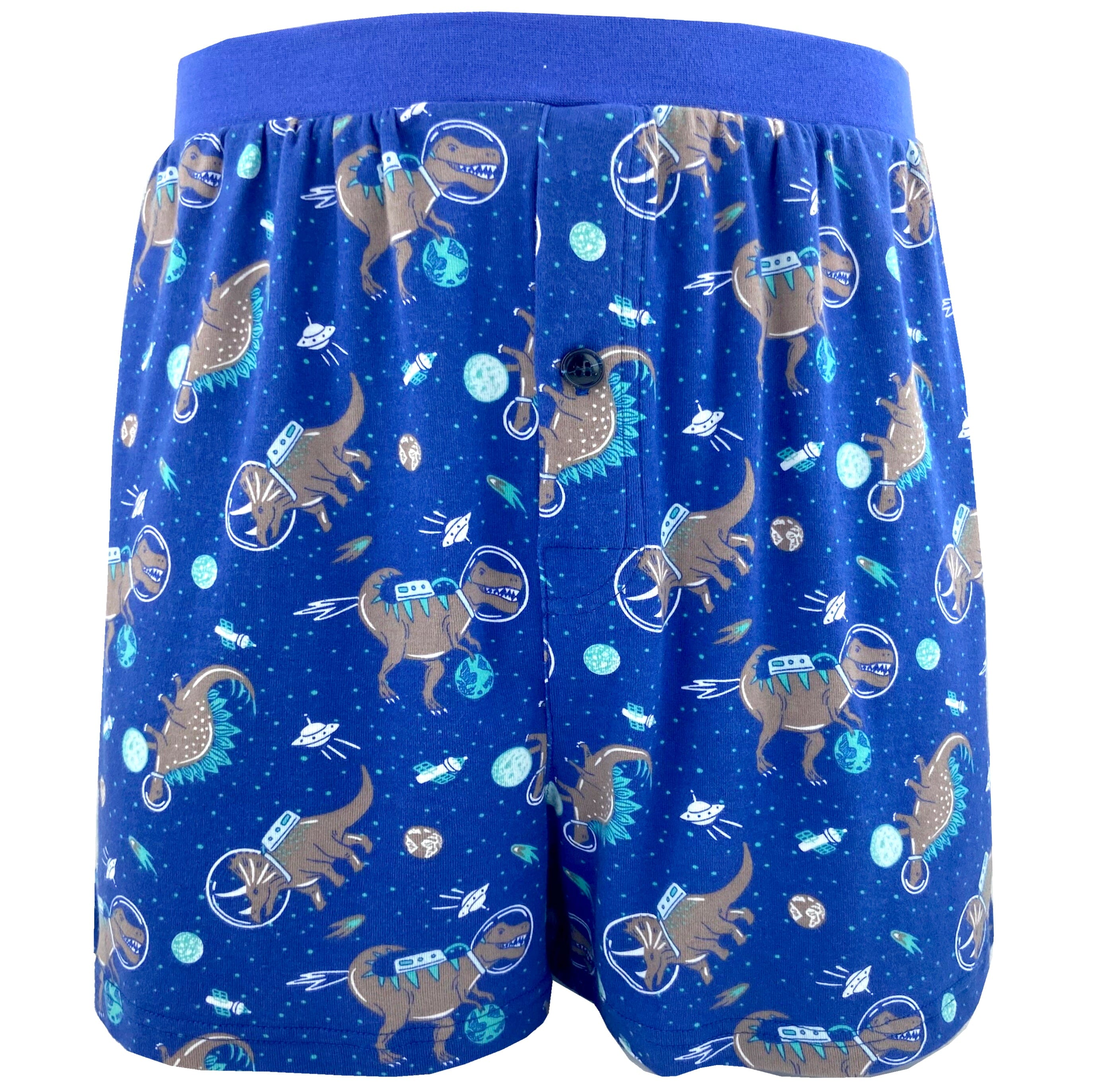 Men's Dinosaur in Outer Space All-Over Print Cotton Knit Pajama Shorts