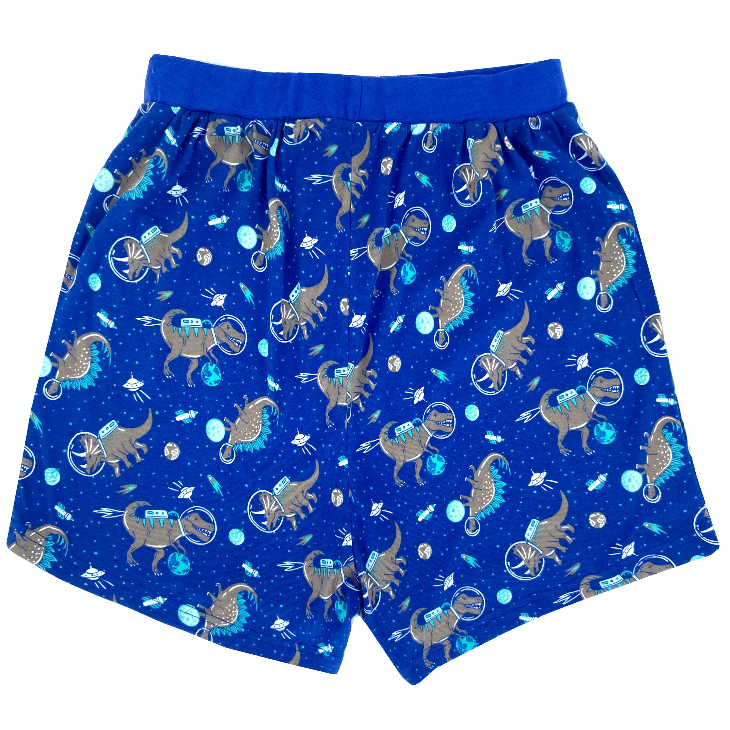 Men's Dinosaur in Outer Space All-Over Print Cotton Knit Pajama Shorts