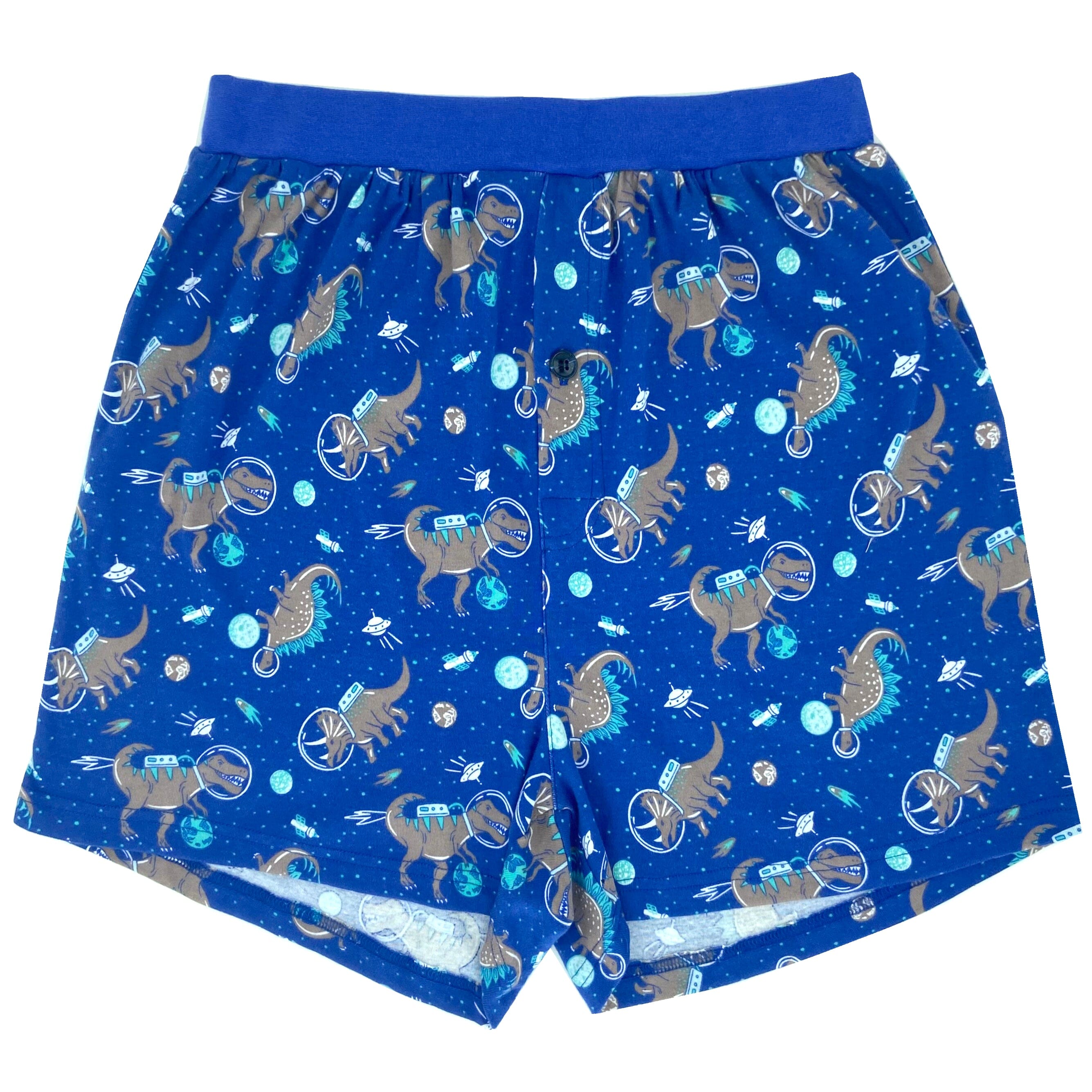Men's Dinosaur in Outer Space All-Over Print Cotton Knit Pajama Shorts