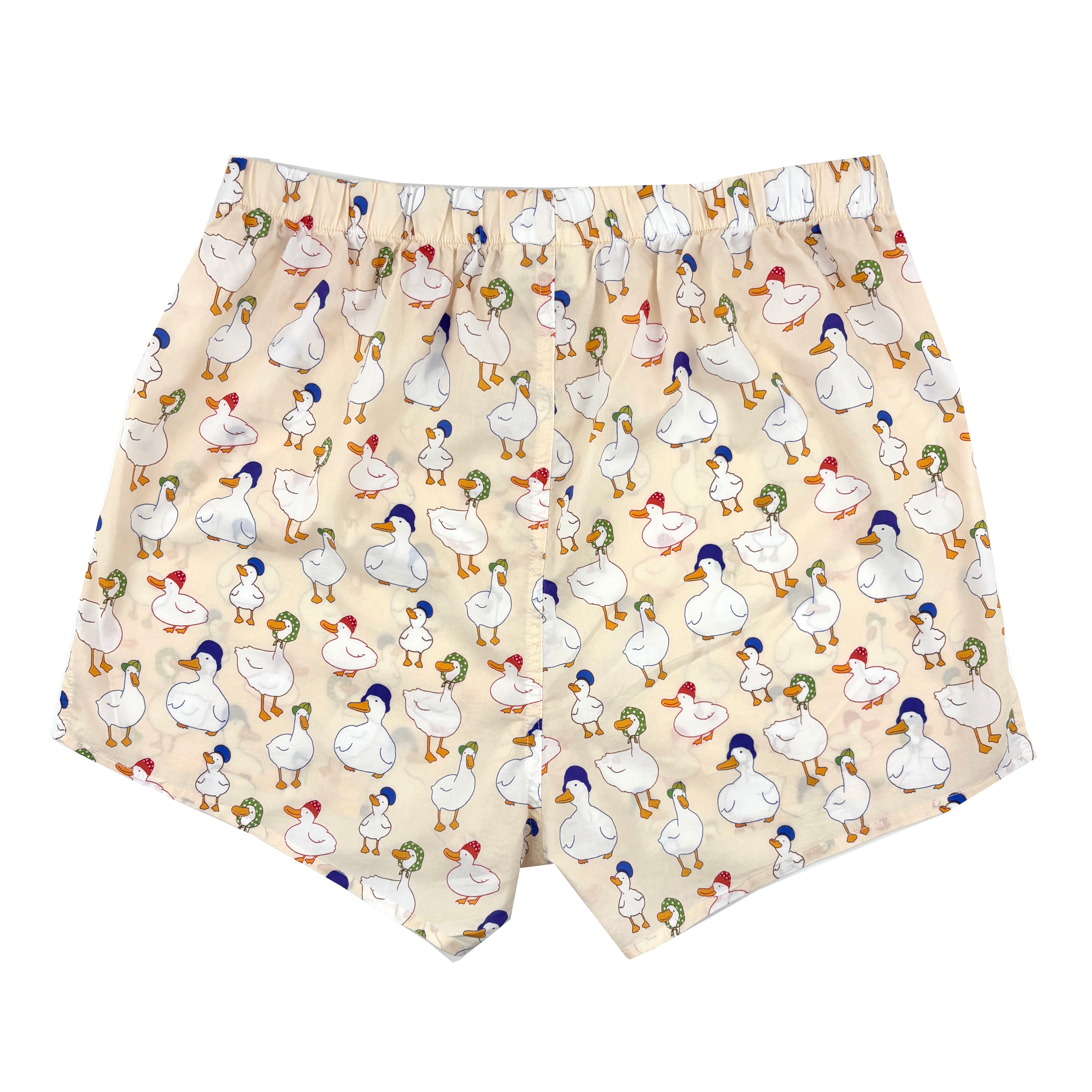 Mens White Pekin Duck All Over Print Cotton Novelty Boxer Short Undies