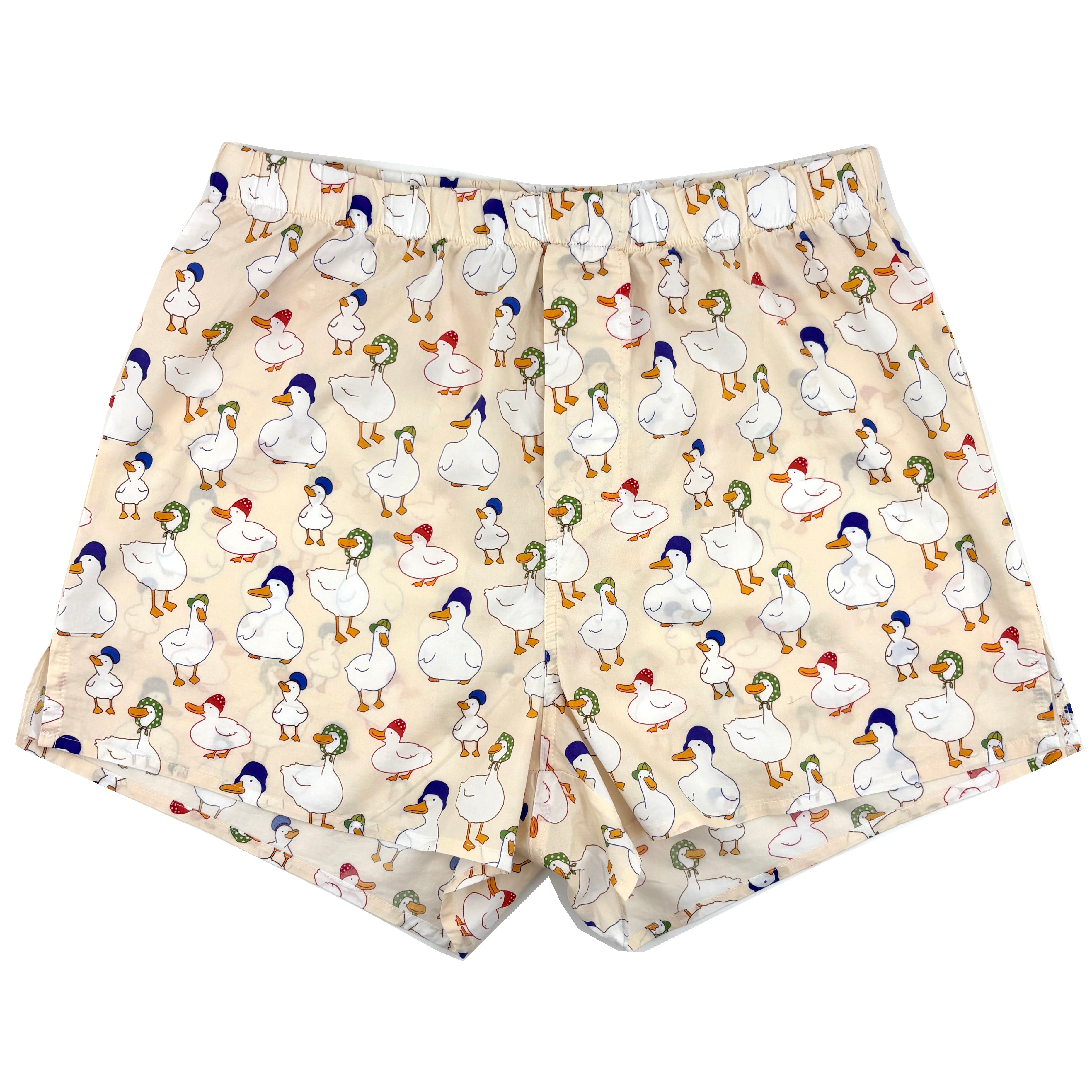 Mens White Pekin Duck All Over Print Cotton Novelty Boxer Short Undies